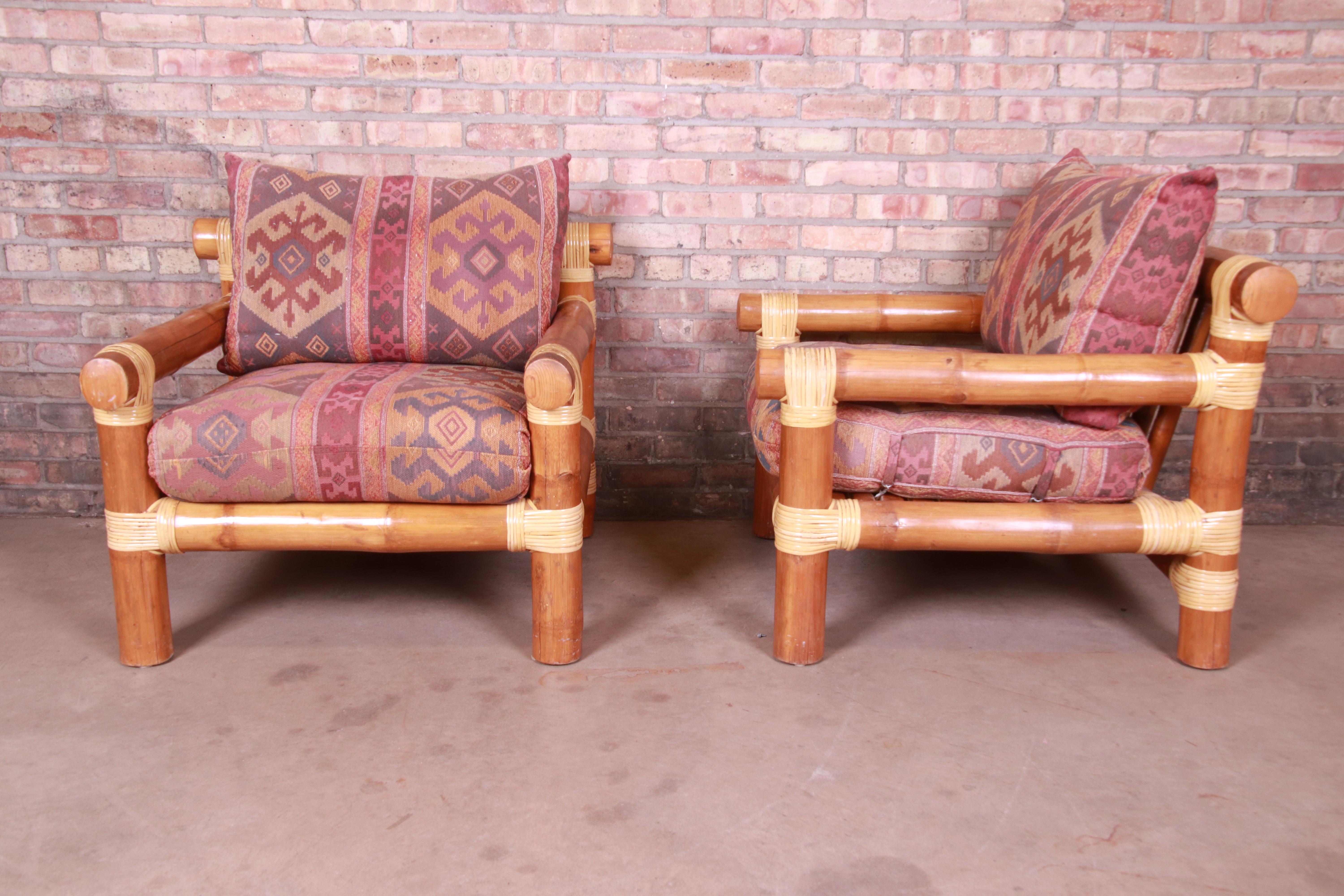 Oversized Bamboo Rattan Lounge Chairs and Ottoman For Sale 2
