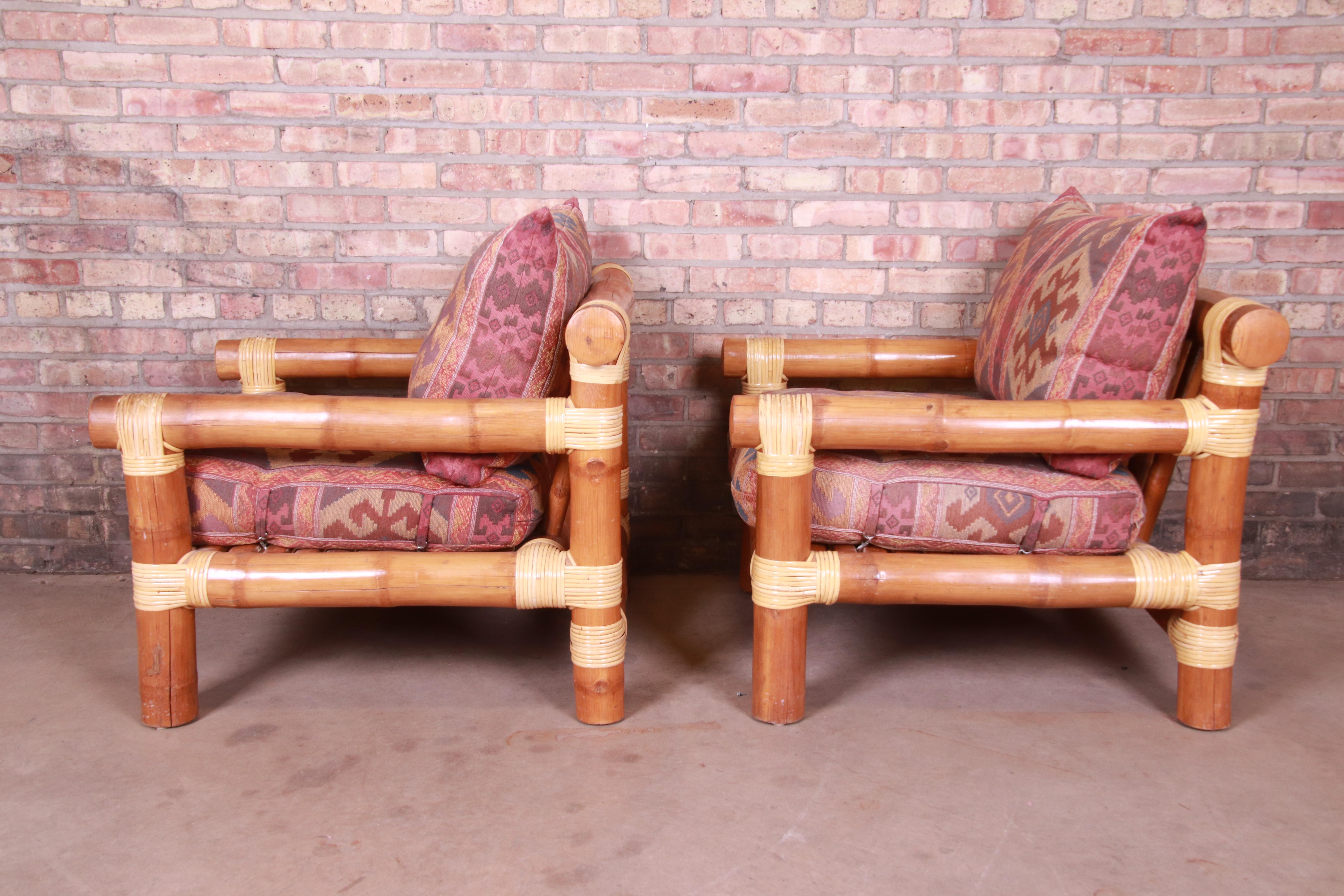 Oversized Bamboo Rattan Lounge Chairs and Ottoman For Sale 3