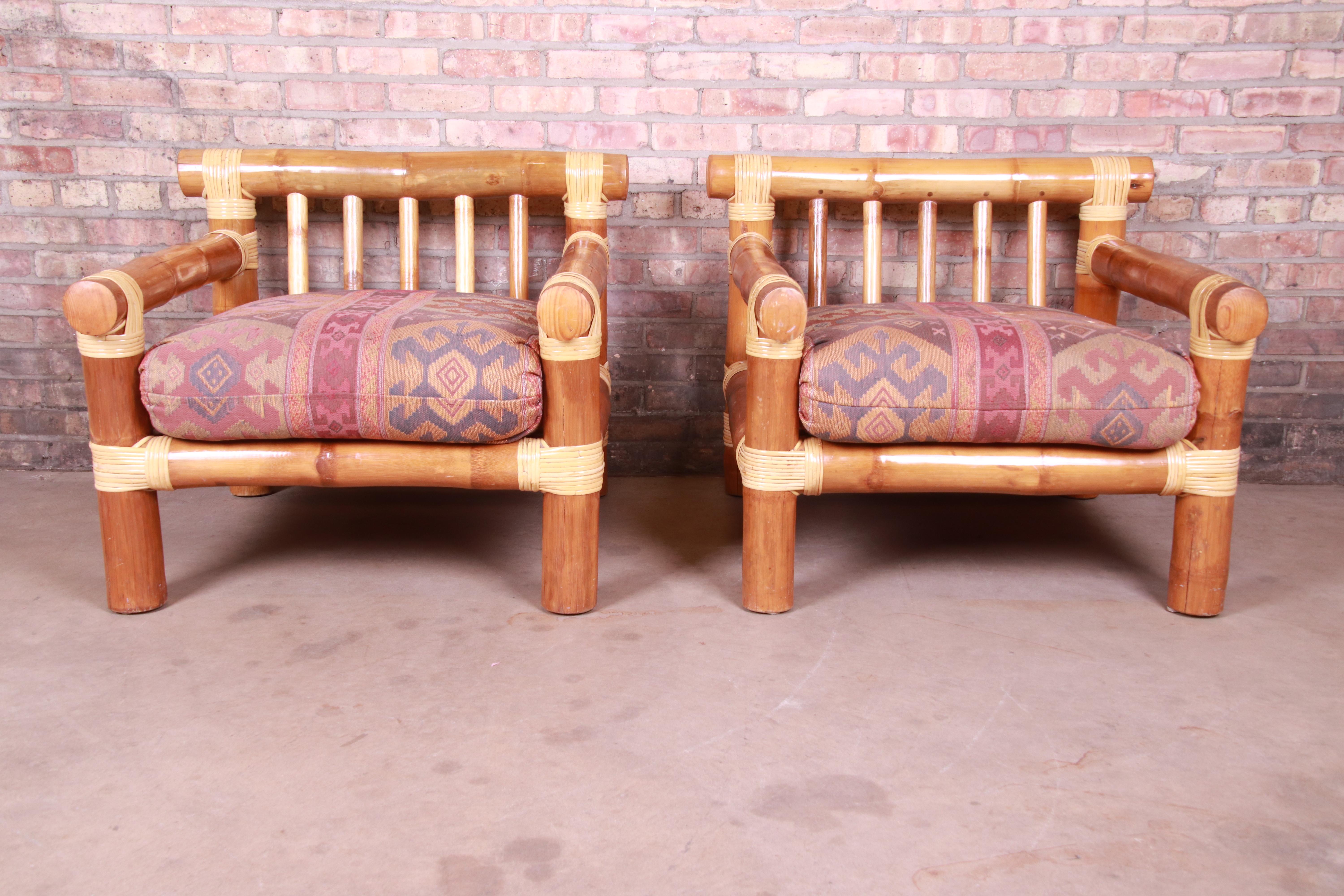 Oversized Bamboo Rattan Lounge Chairs and Ottoman For Sale 6
