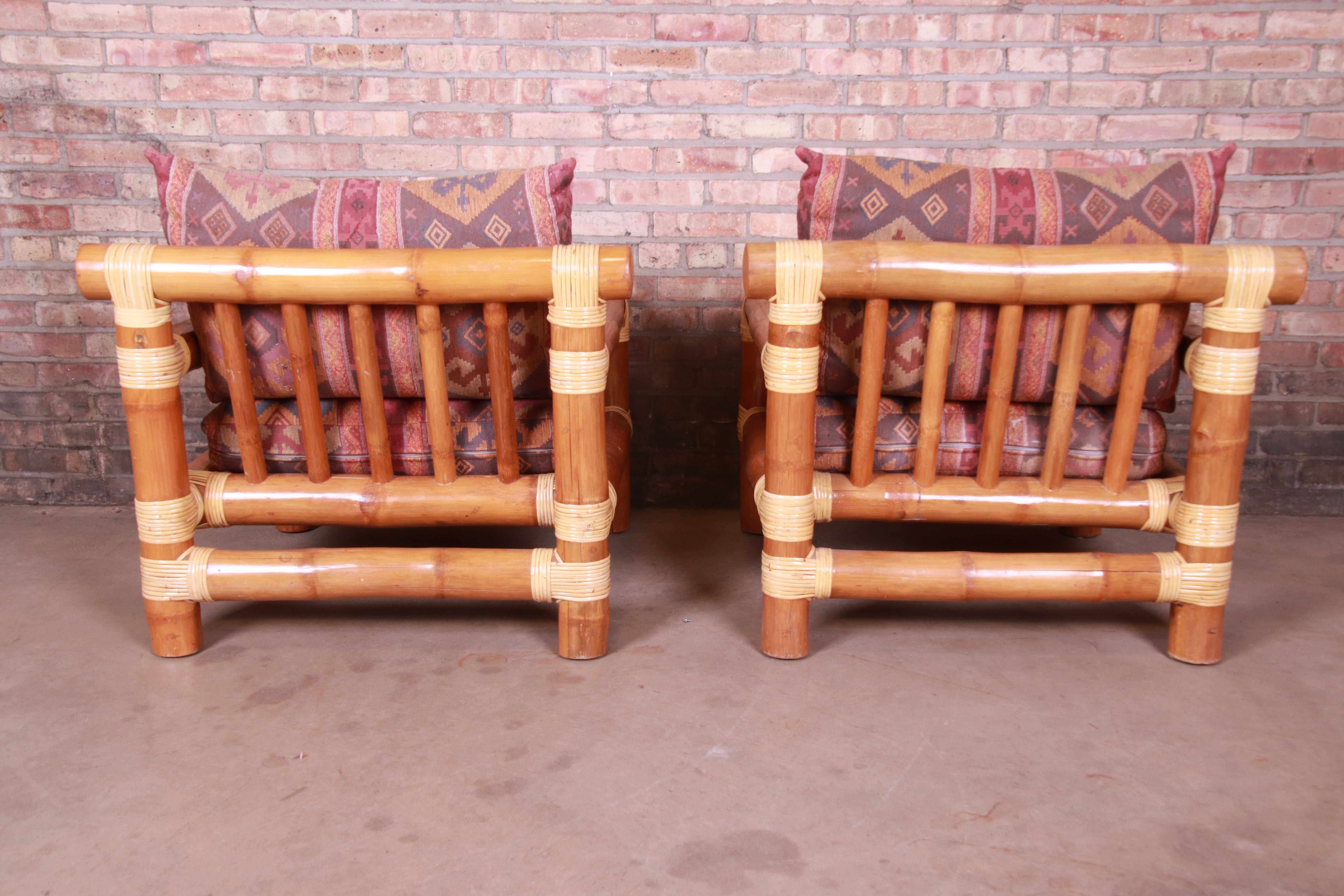 Oversized Bamboo Rattan Lounge Chairs and Ottoman For Sale 8