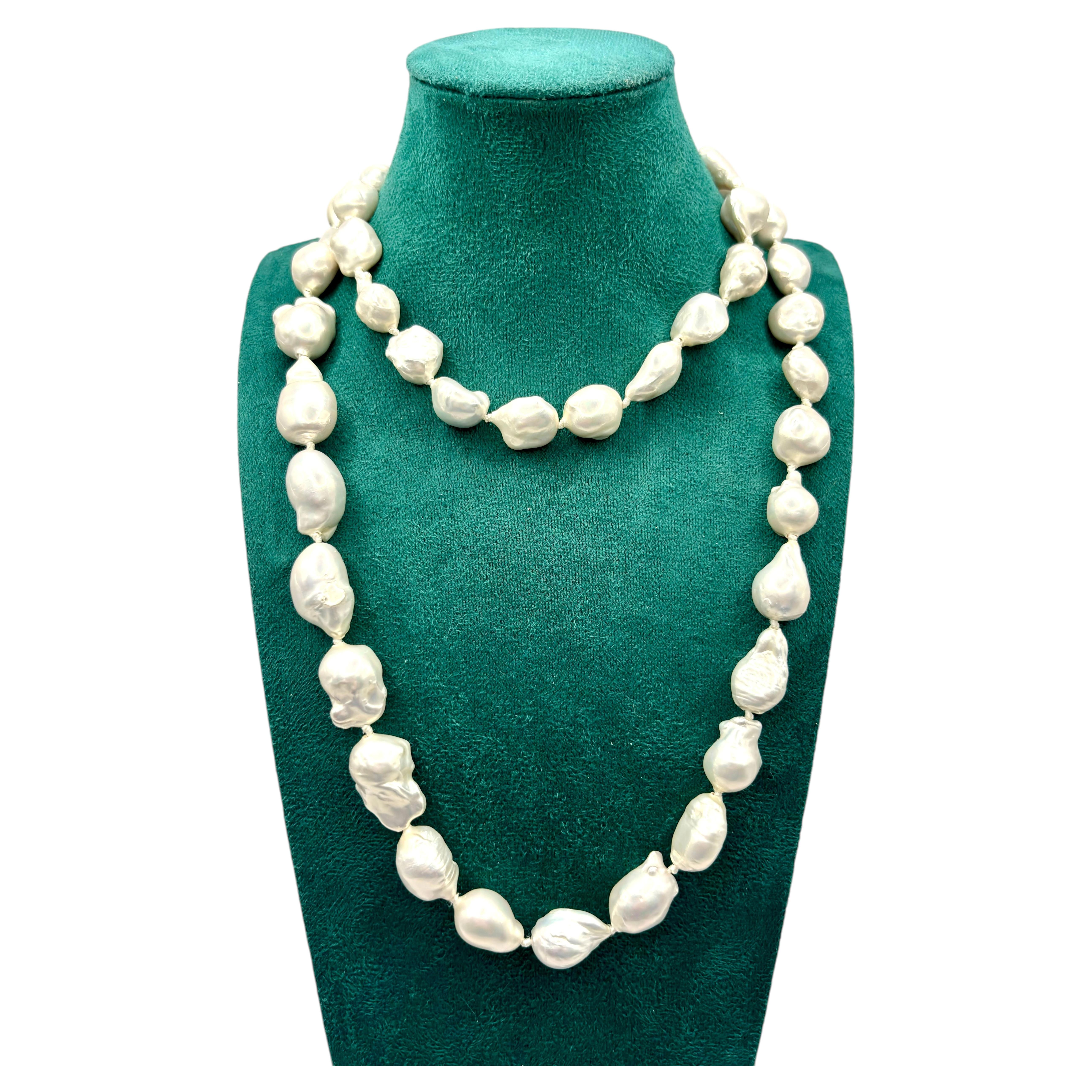 Collana lunga stile opera con perle barocche d'acqua dolce oversize da 15-27 mm, 45 perle, 90 cm