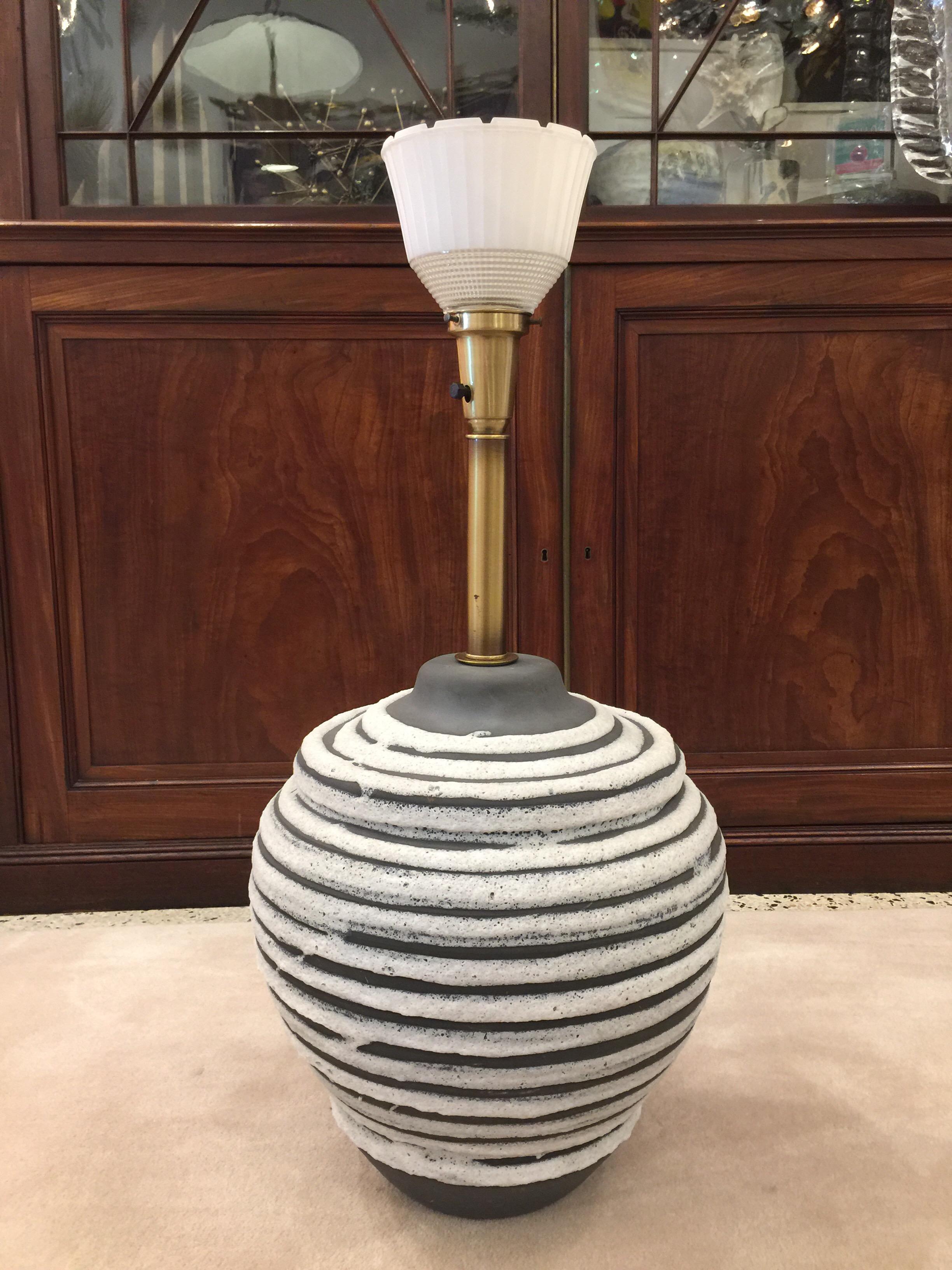 Mid-20th Century Oversized Beehive Style Pottery Lamp