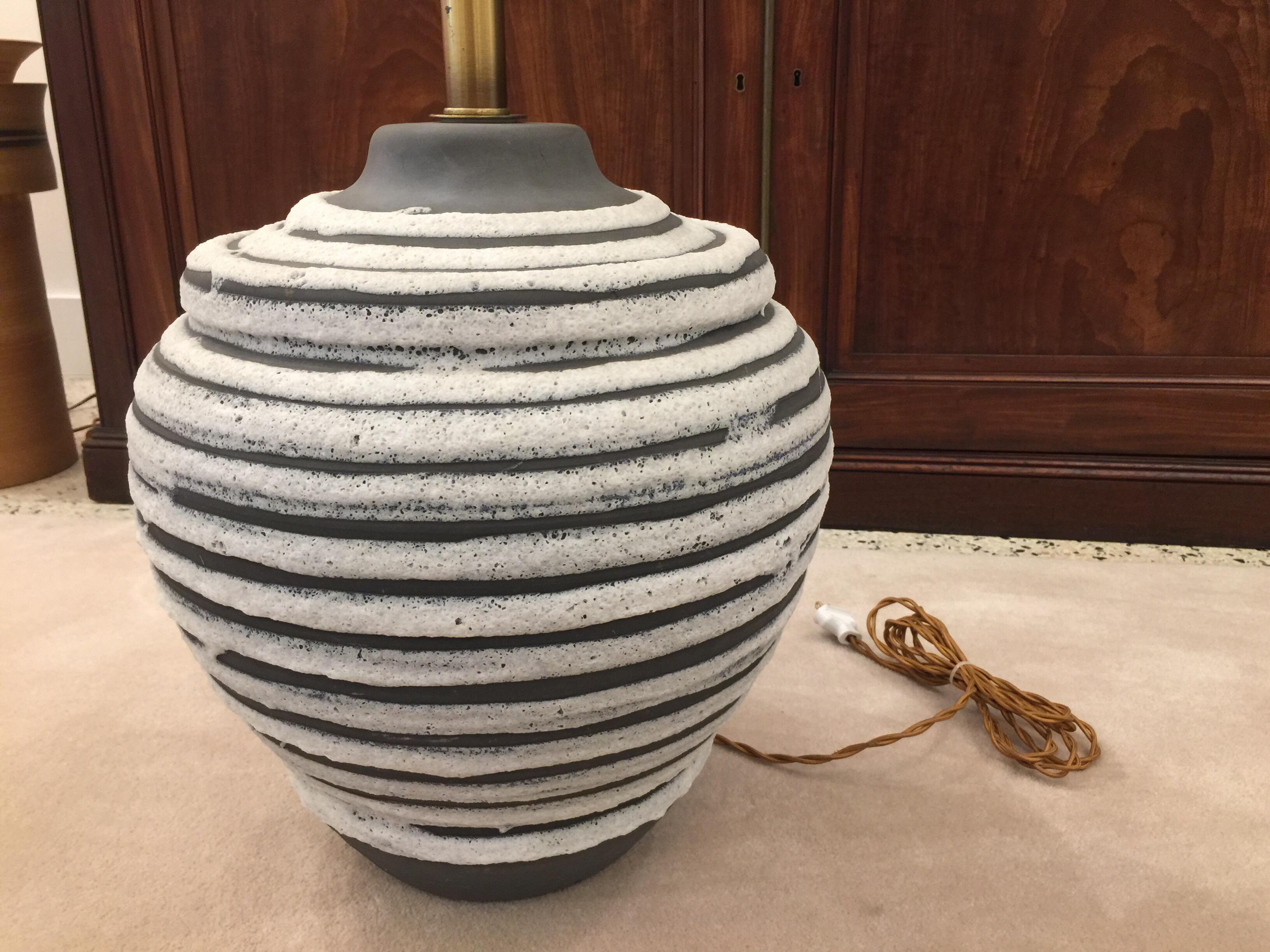 Brass Oversized Beehive Style Pottery Lamp