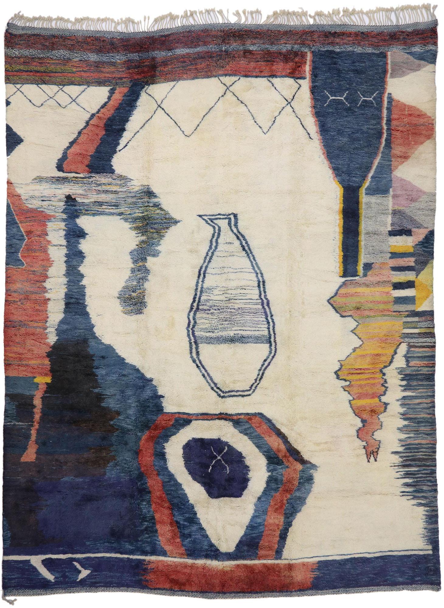 Oversized Berber Moroccan Rug, Wabi-Sabi Meets Abstract Expressionist Style For Sale