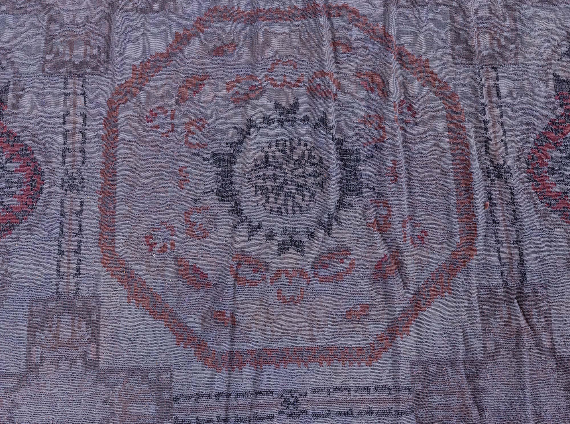 Oversized Bessarabian design area rug in black, purple, and red by Doris Leslie Blau.
Size: 15.0