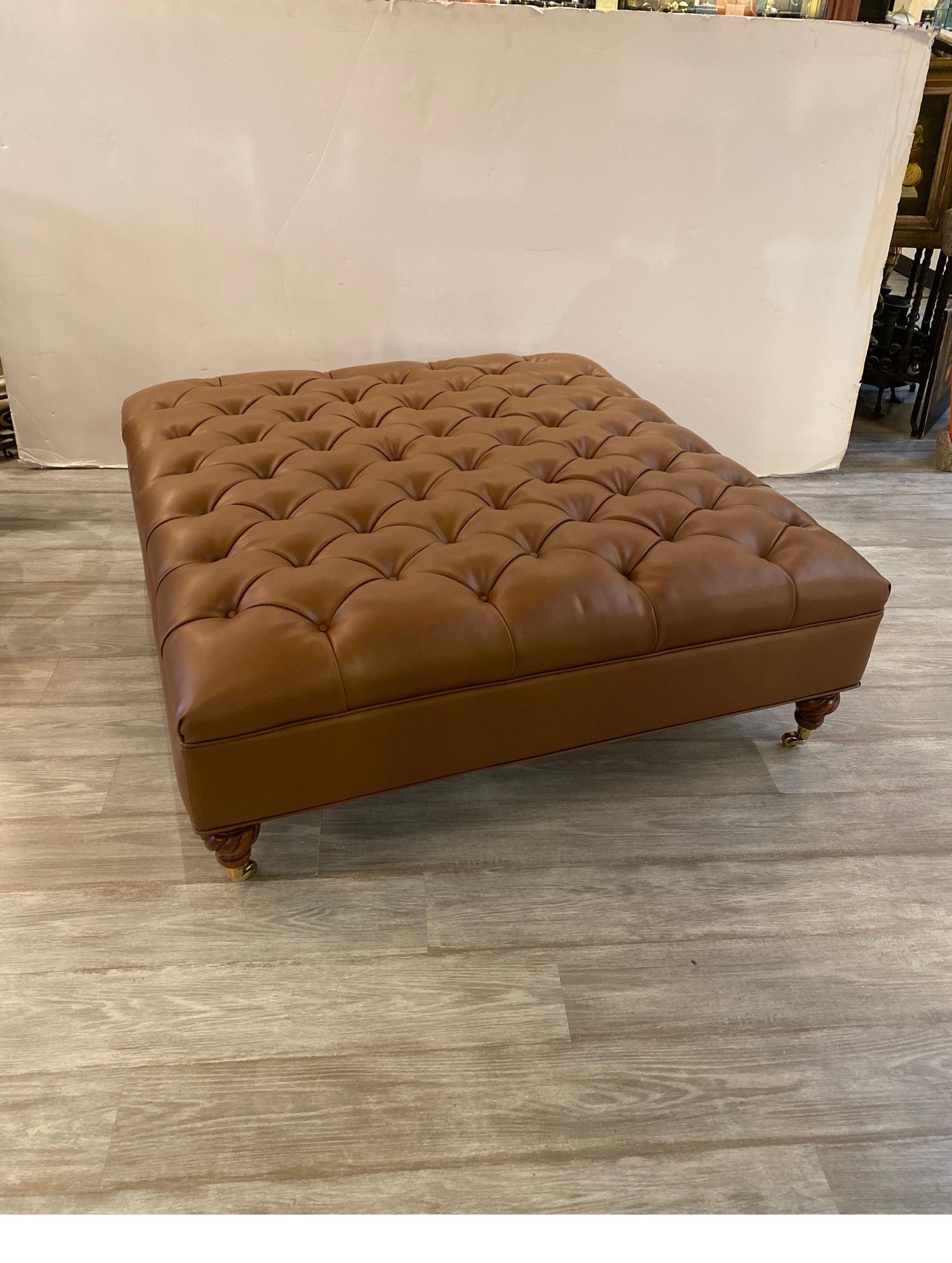 Oversized Biscuit Tufted Leather Ottoman/Cocktail Table For Sale at 1stDibs