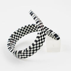 Oversized Black and White Checkerboard Lucite Coiled Bracelet