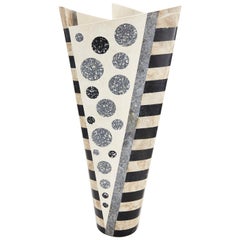 Oversized Black and White Postmodern Tessellated Stone "Trio" Vase, 1990s
