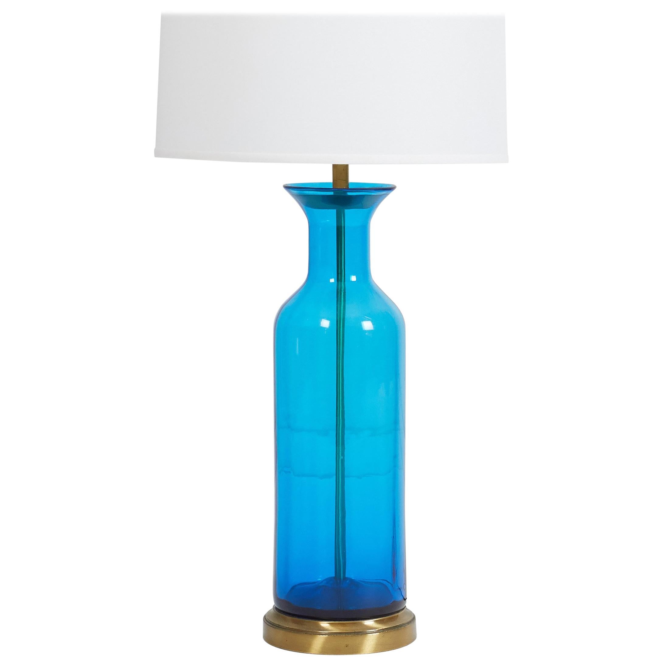 Oversized Blenko Blue Urn Glass Lamp