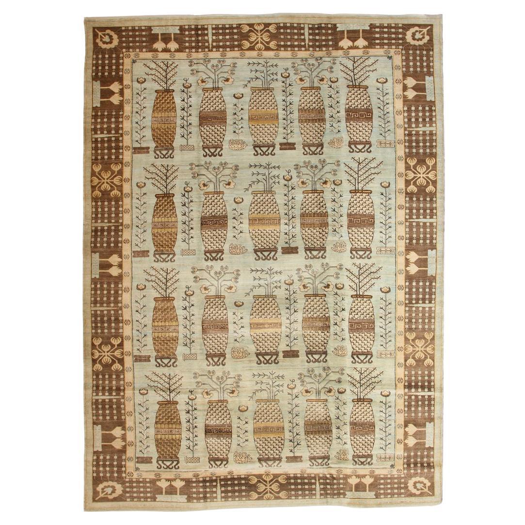 Oversized Blue and Gold Wool and Silk Persian Rug with Khotan Design, 11' x 15'