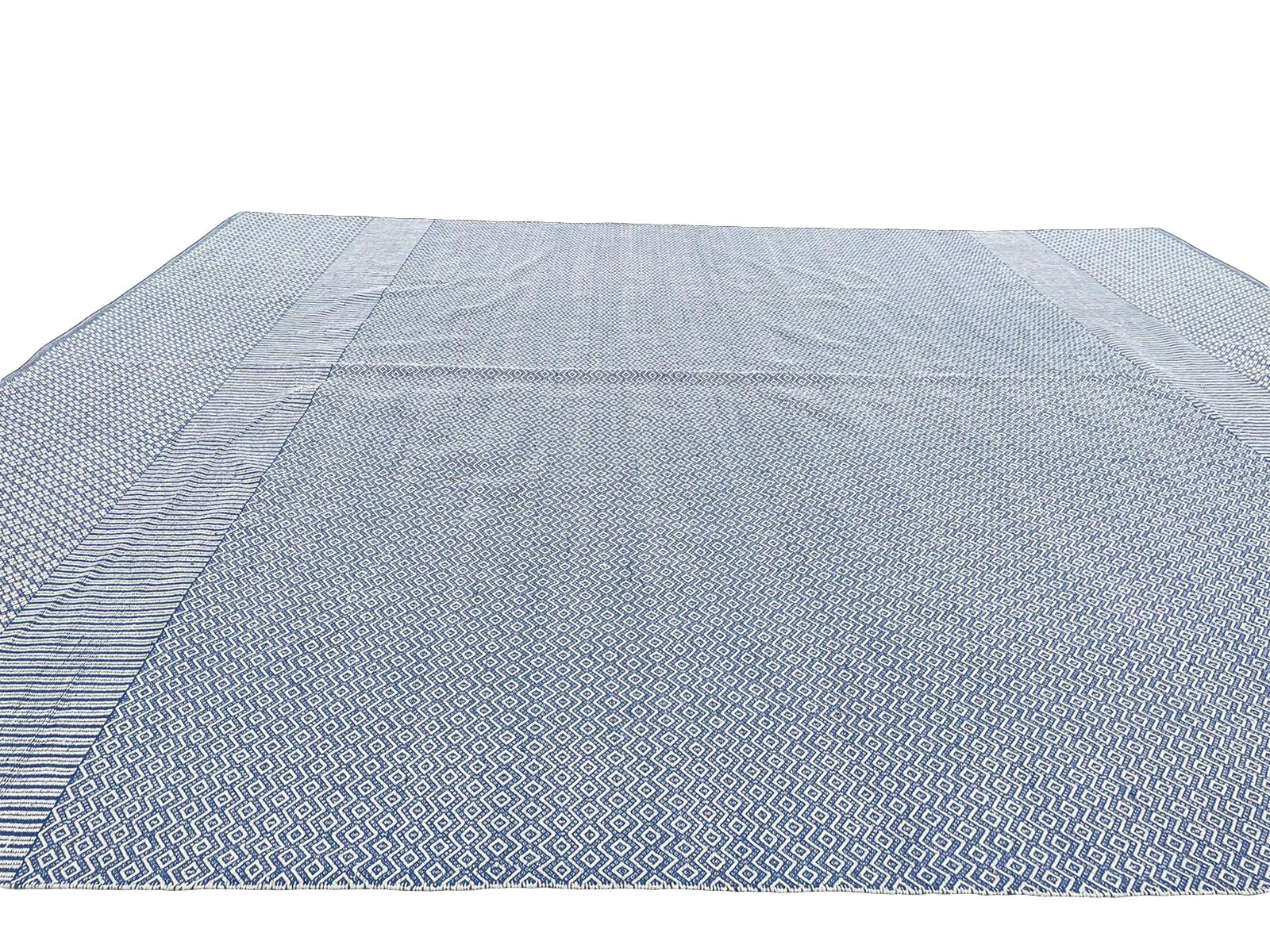 Oversized Blue and White Flat-Weave Indian Kilim by Gordian Rugs 7