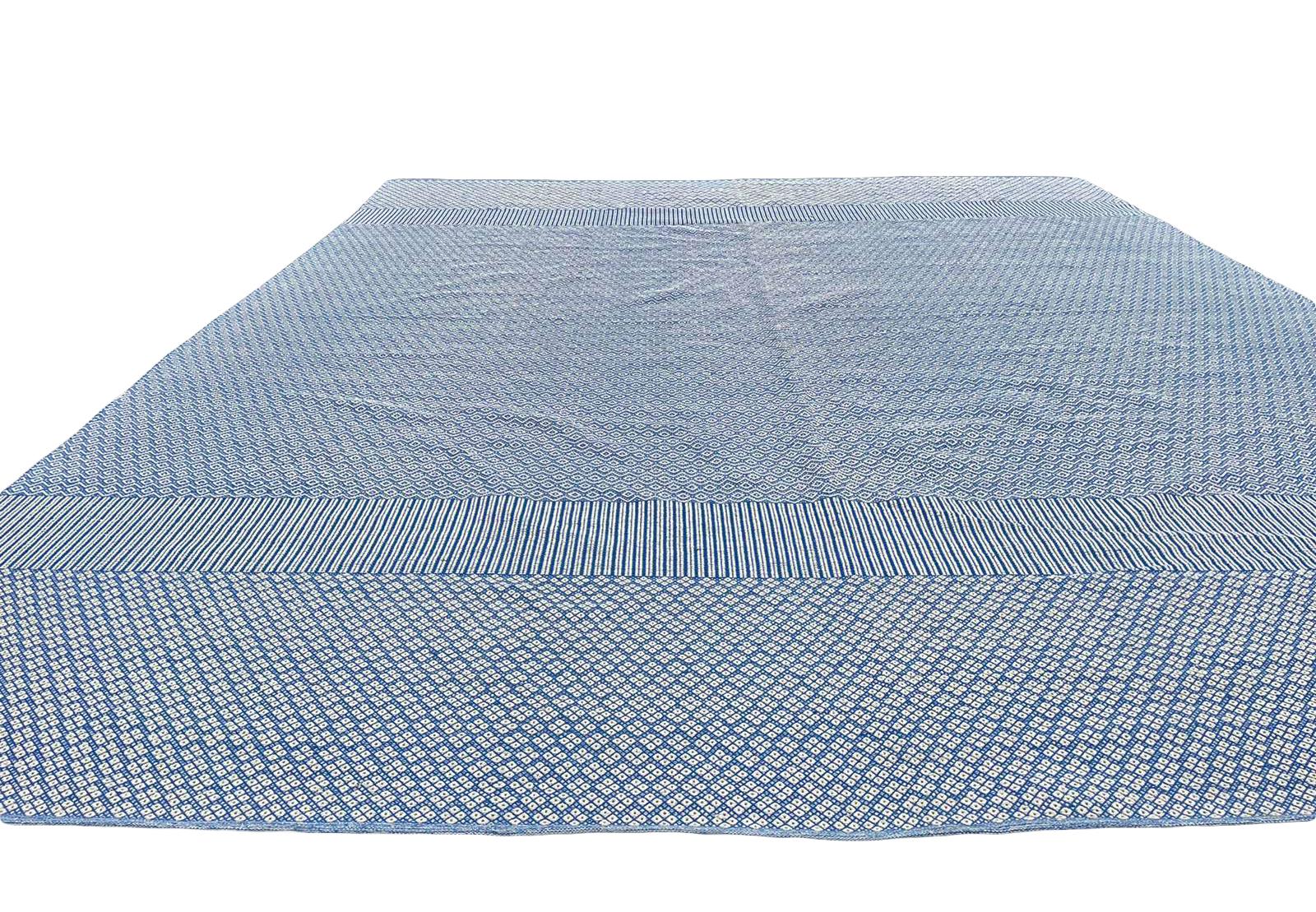 Oversized Blue and White Flat-Weave Indian Kilim by Gordian Rugs 10