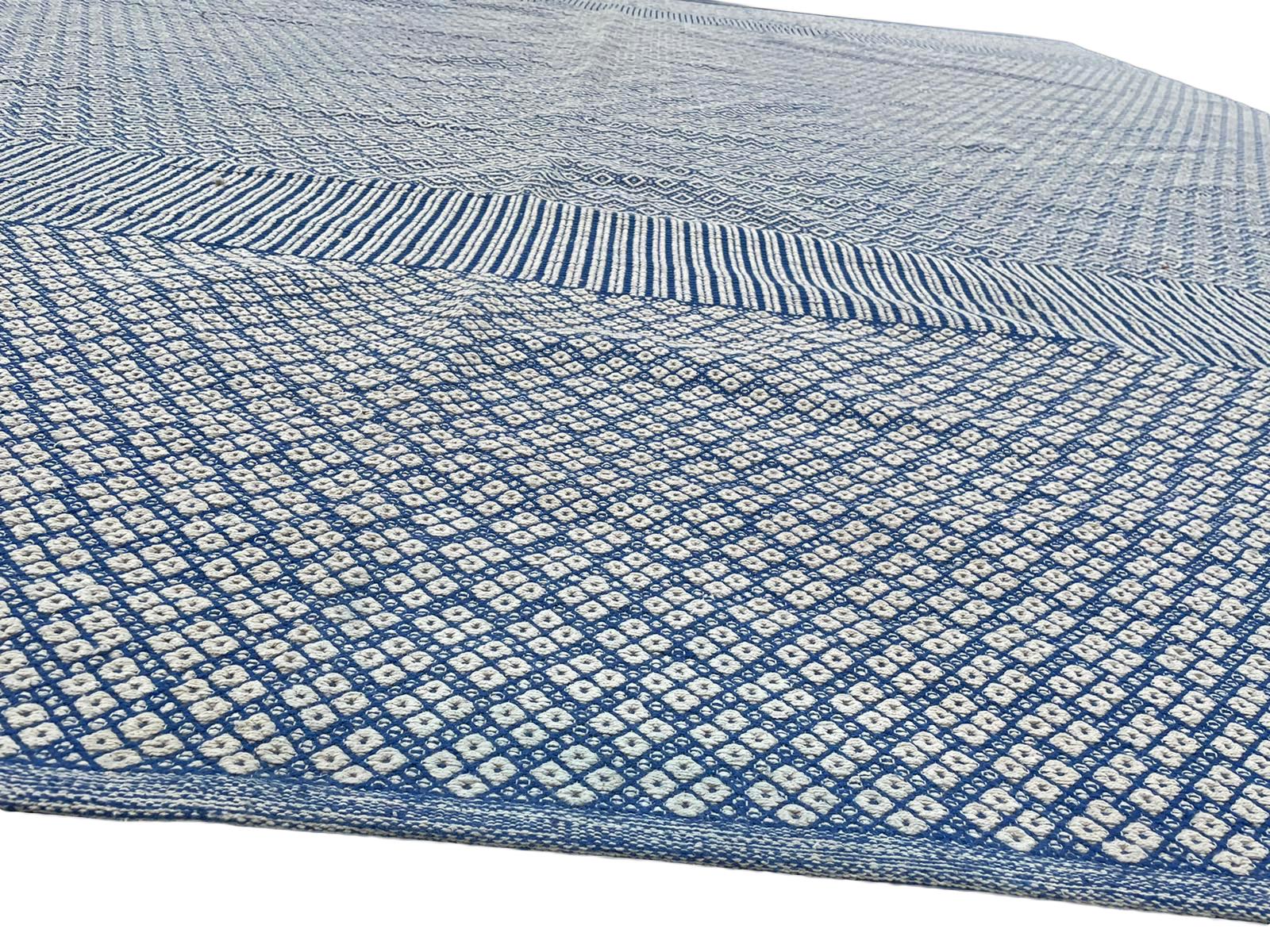 Oversized Blue and White Flat-Weave Indian Kilim by Gordian Rugs 11