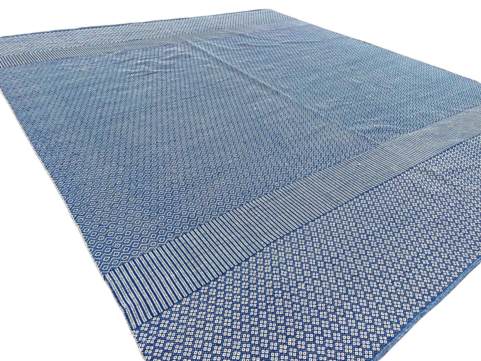 Oversized Blue and White Flat-Weave Indian Kilim by Gordian Rugs 13