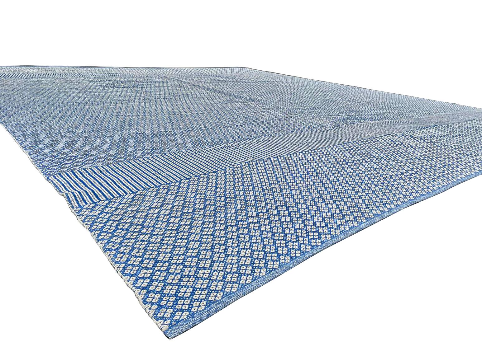Wool Oversized Blue and White Flat-Weave Indian Kilim by Gordian Rugs