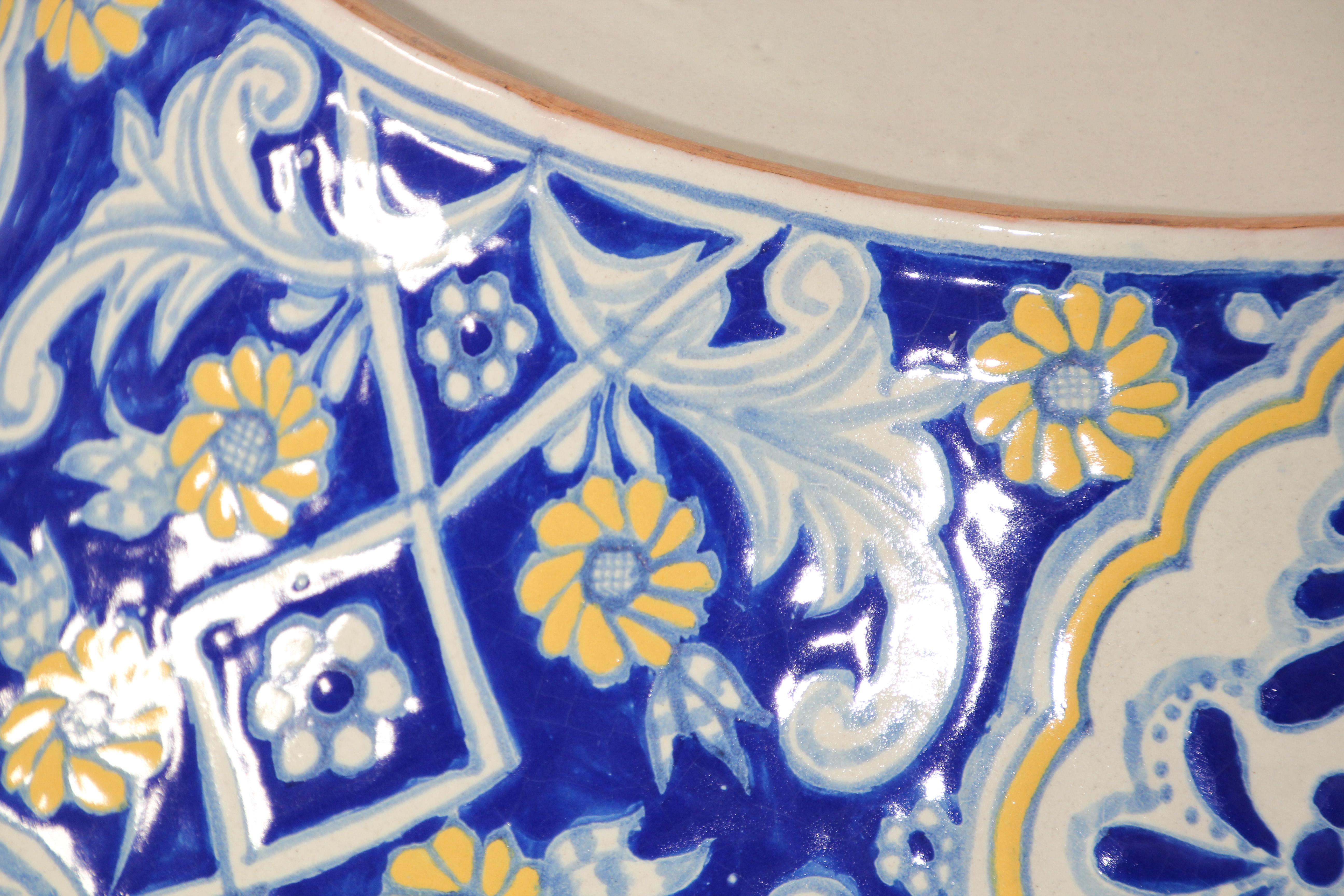 Oversized Blue and White Mexican Talavera Glazed Ceramic Bowl For Sale 1