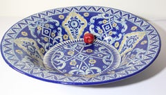 Oversized Blue and White Mexican Talavera Glazed Ceramic Bowl