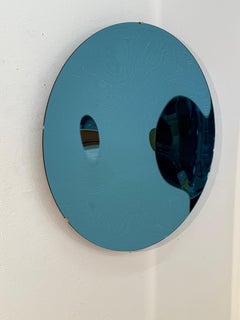 Oversized Blue Concave Round Wall Mirror , Italy 1970