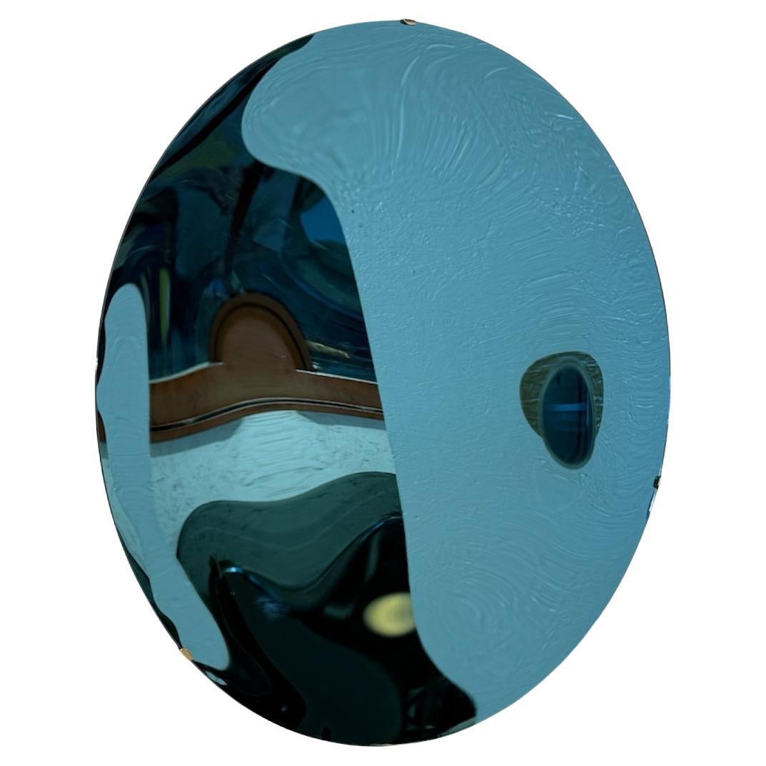 Oversized Blue Concave Round Wall Mirror , Italy 1970