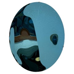 Oversized Blue Concave Round Wall Mirror , Italy 1970