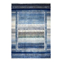Oversized Blue Kashkuli Gabbeh Pictorial Pure wool Hand-knotted Rug