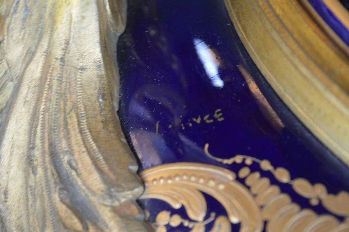 Oversized Blue Royal Hand-Painted Sevres Lidded Vase For Sale 3