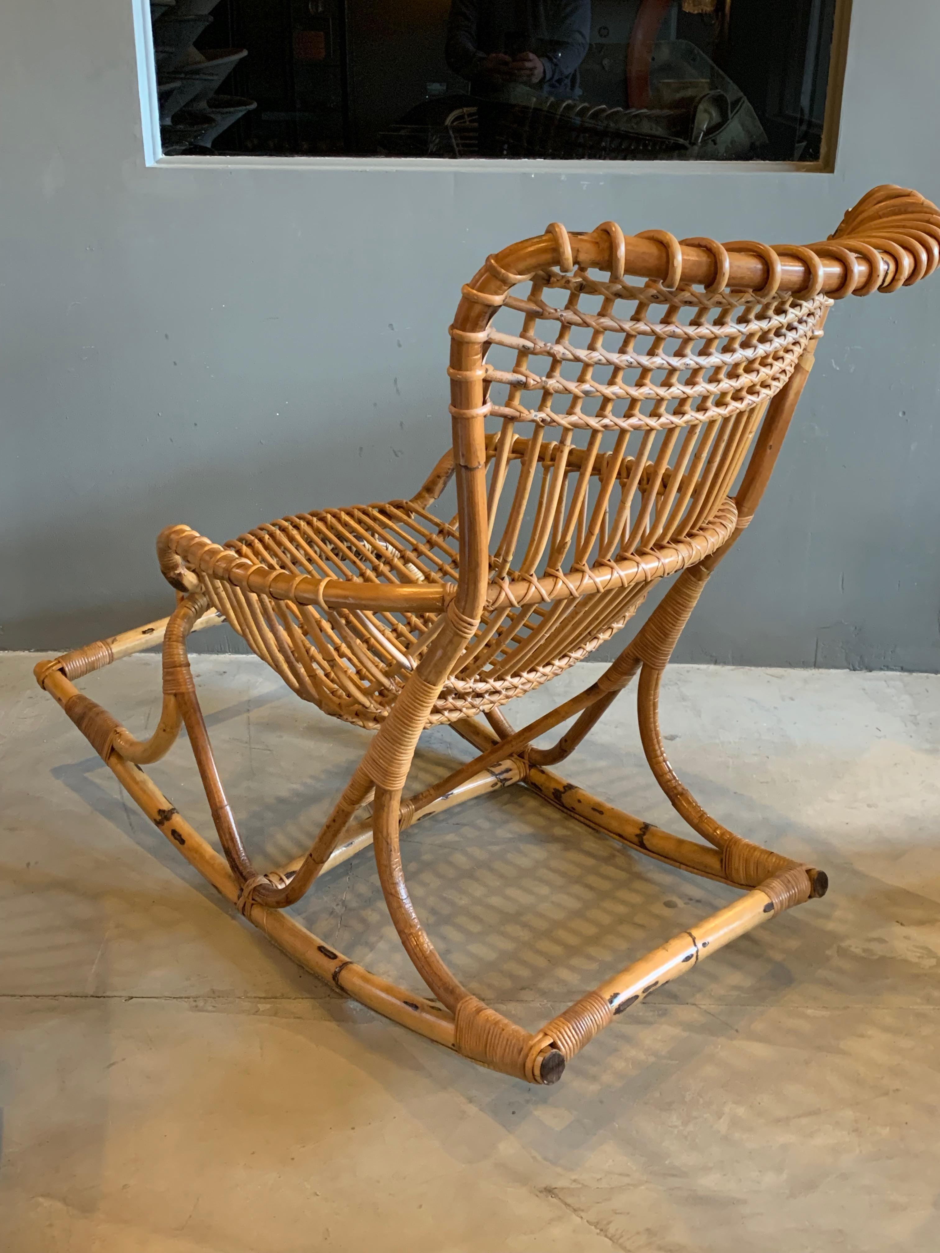 Oversized Bonacina Rattan and Bamboo Rocking Chair 1