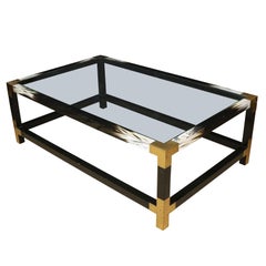 Oversized Faux Bone and Brass Glass Top Coffee Table