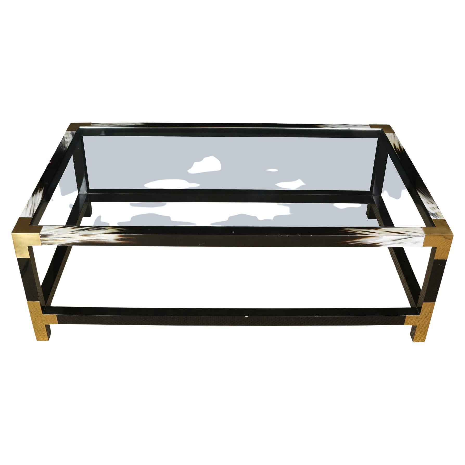 Oversized Faux Bone and Brass Glass Top Coffee Table