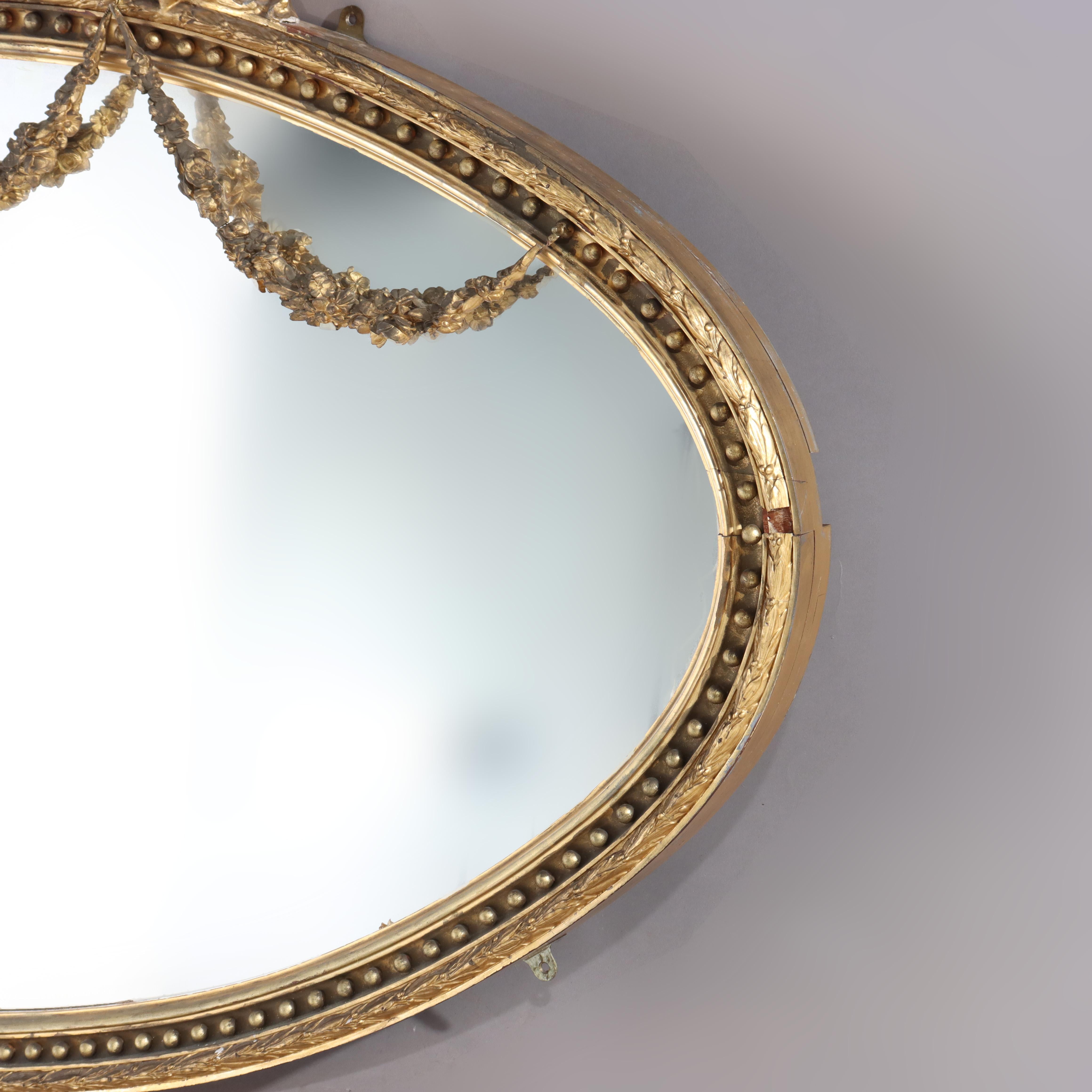XIXe siècle Miroir de cheminée surdimensionné en bois doré classique de Boston avec chérubins C1860 en vente