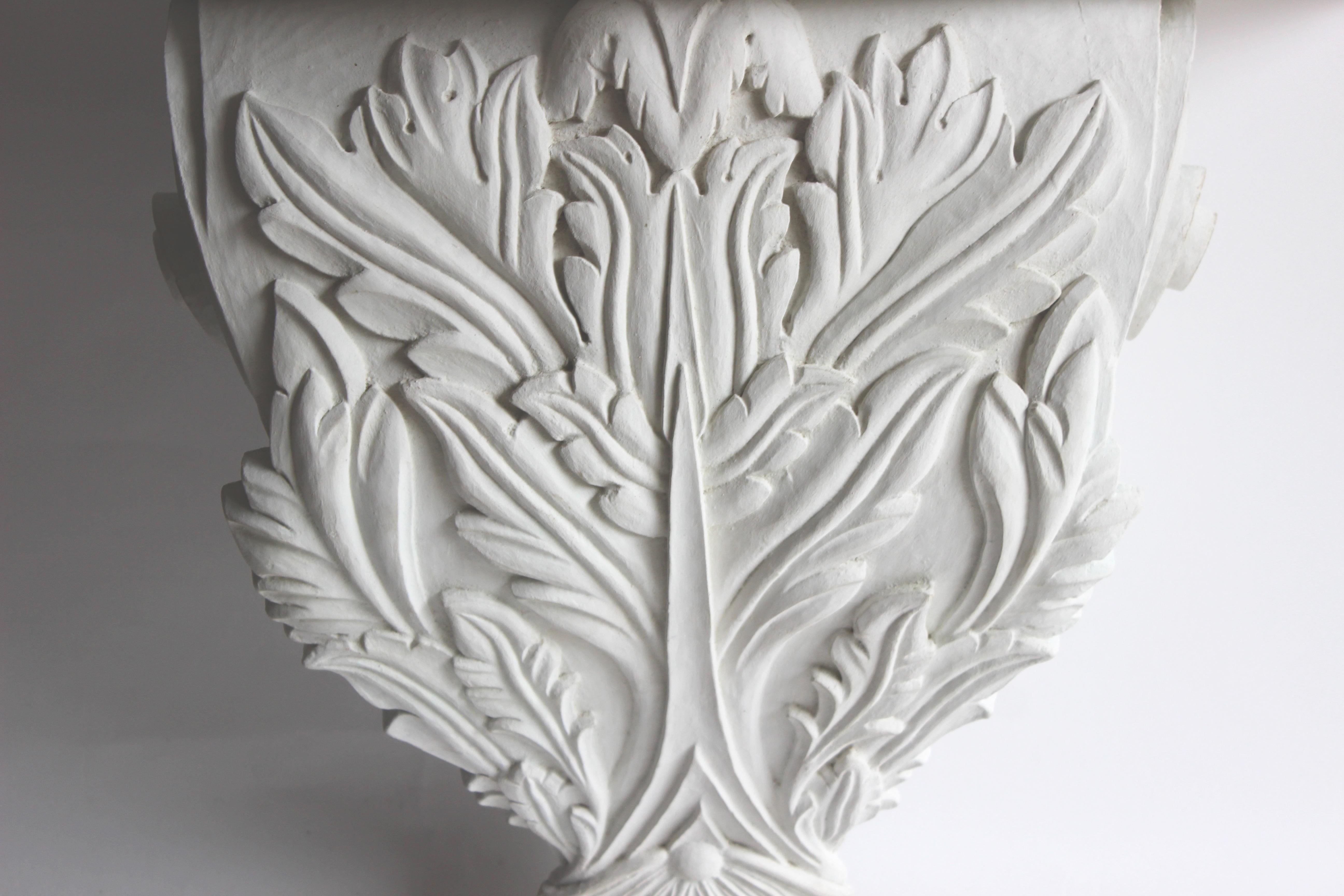 Painted white wood oversized carved wood bracket console.