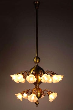 Oversized Brass 18 Shade Country Post Office 2 Tiered Chandelier