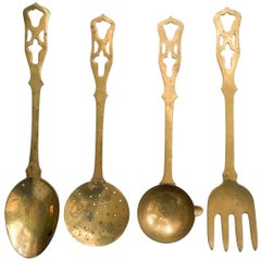 Vintage Oversized Brass Culinary Wall Decor, Set of Four