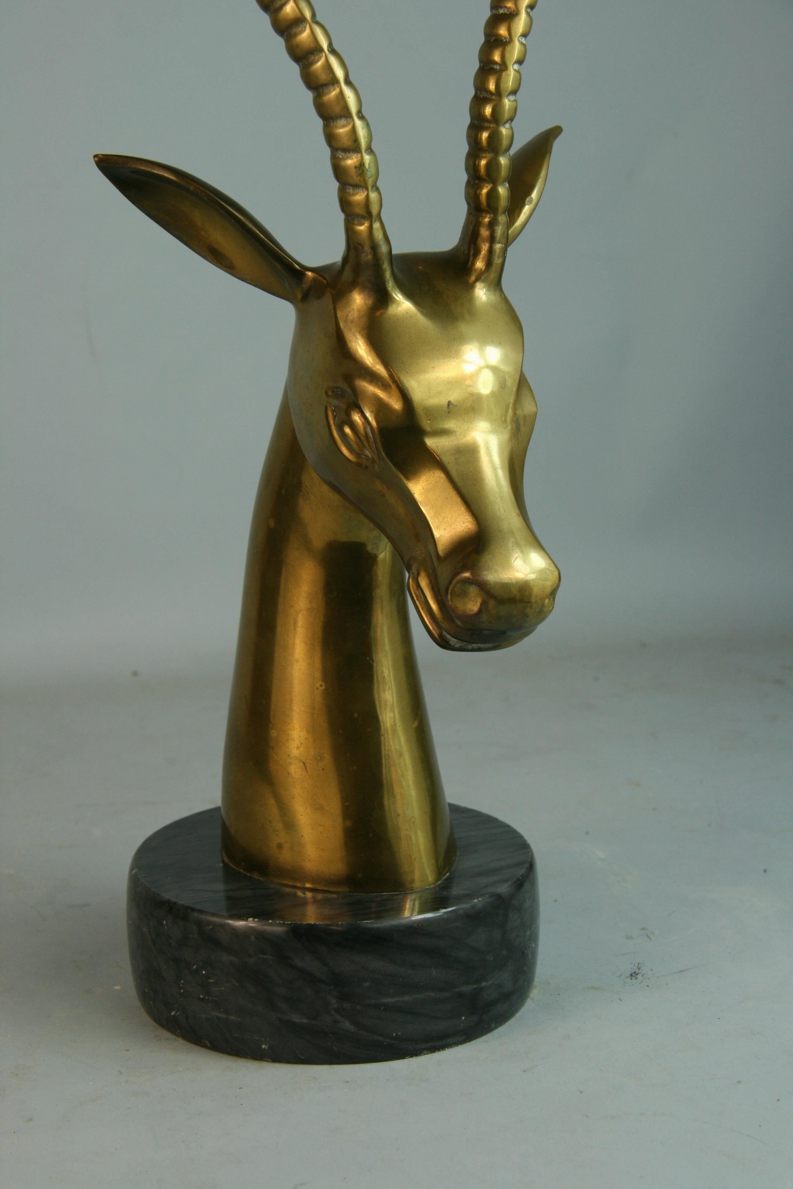 Oversized Brass Ibex Sculpture on Marble Base For Sale 2