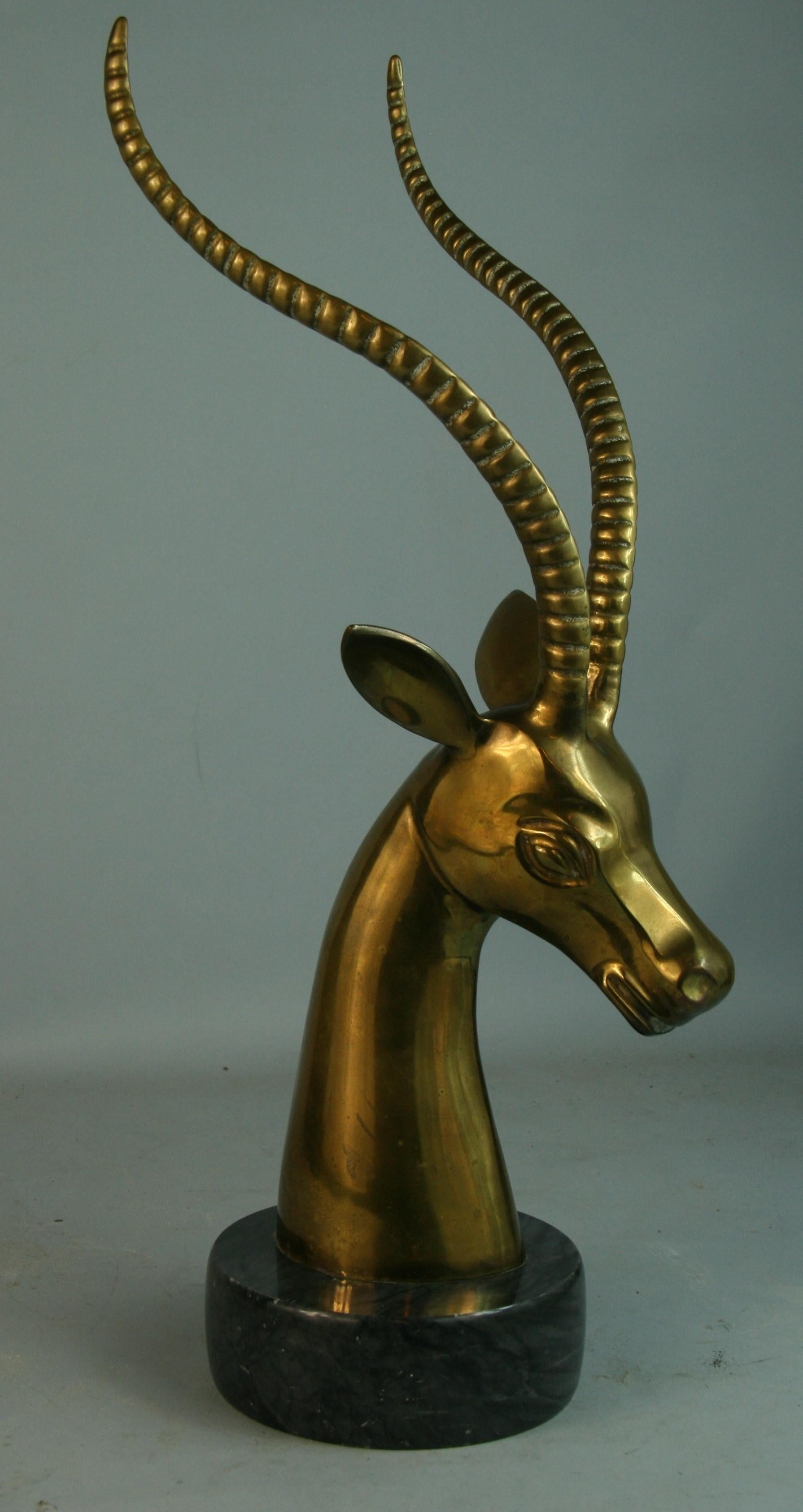 Oversized Brass Ibex Sculpture on Marble Base For Sale 3