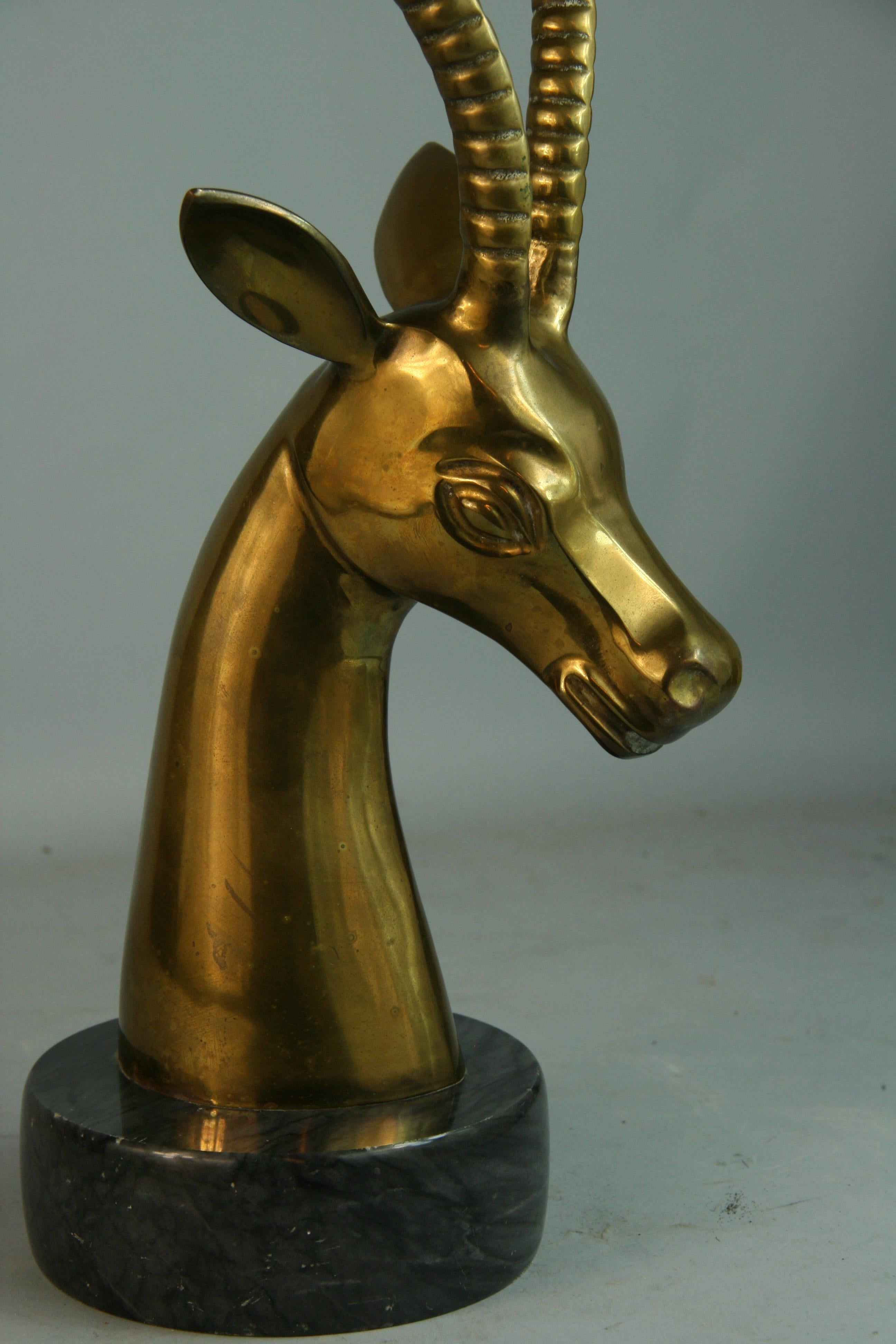 Oversized Brass Ibex Sculpture on Marble Base For Sale 4