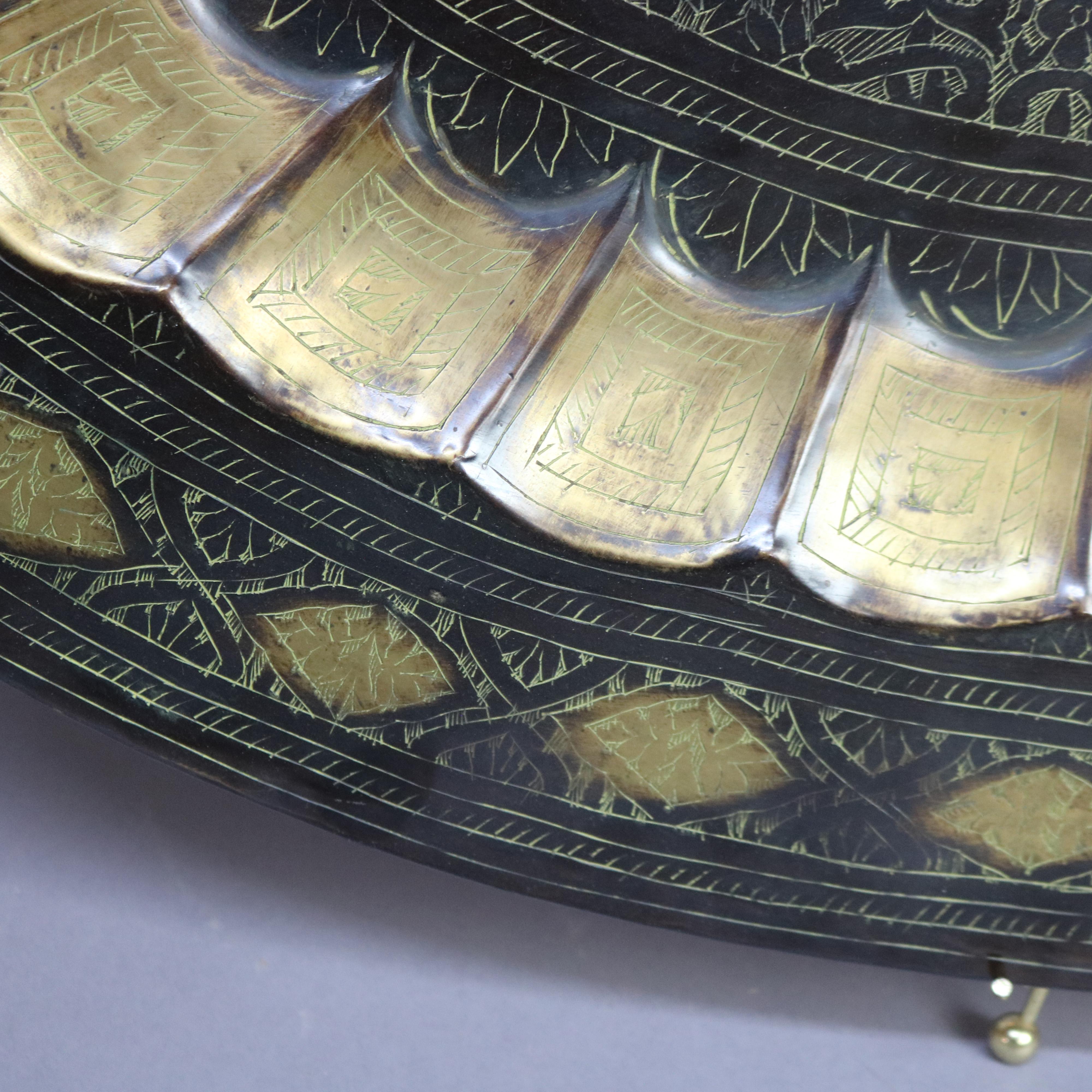 Oversized Brass Persian-Theme Oval Tray 20thC For Sale 7