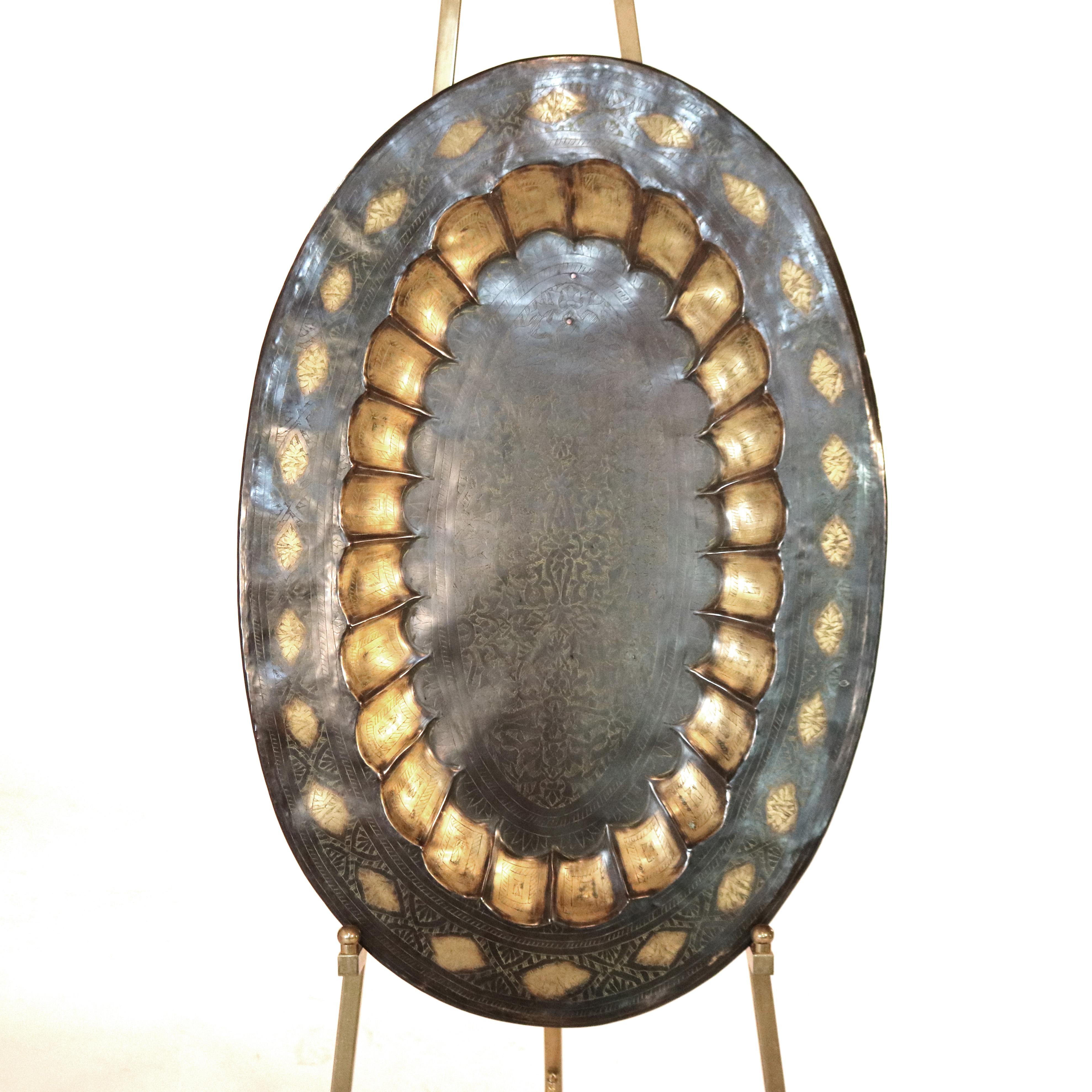 Oversized Brass Persian-Theme Oval Tray 20thC For Sale 13