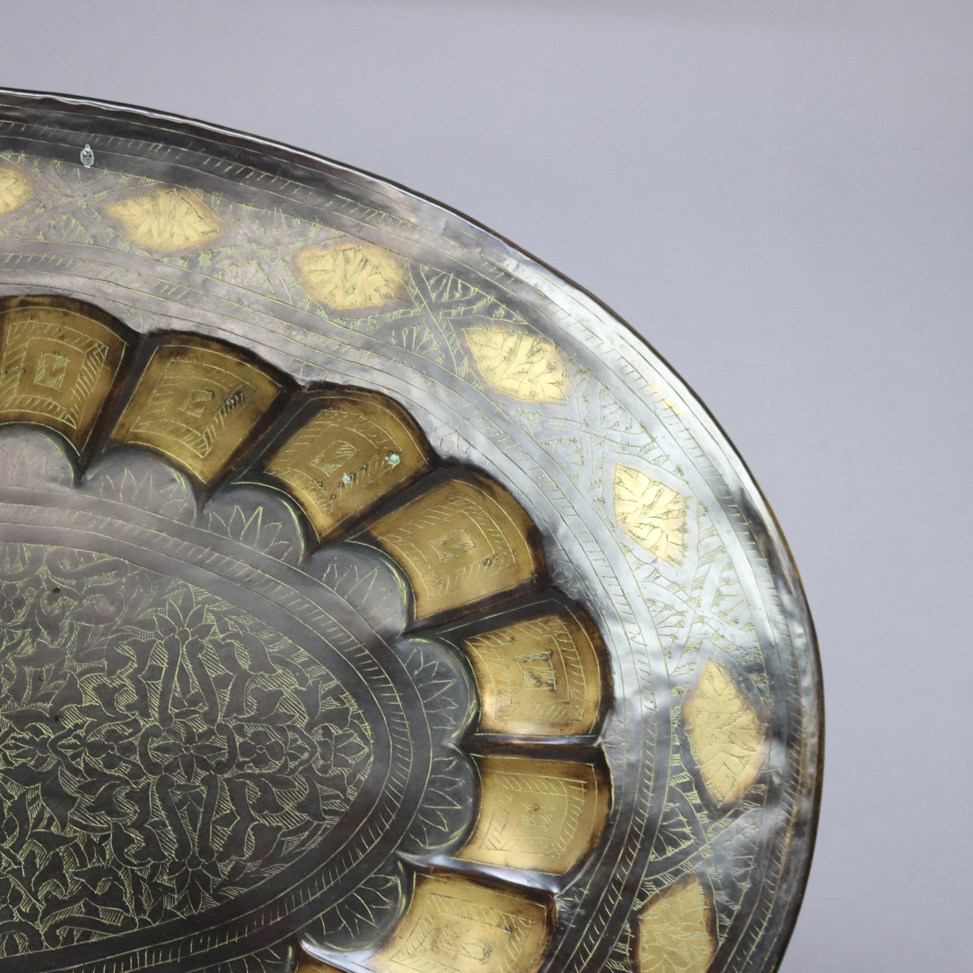 Oversized Brass Persian-Theme Oval Tray 20thC For Sale 1