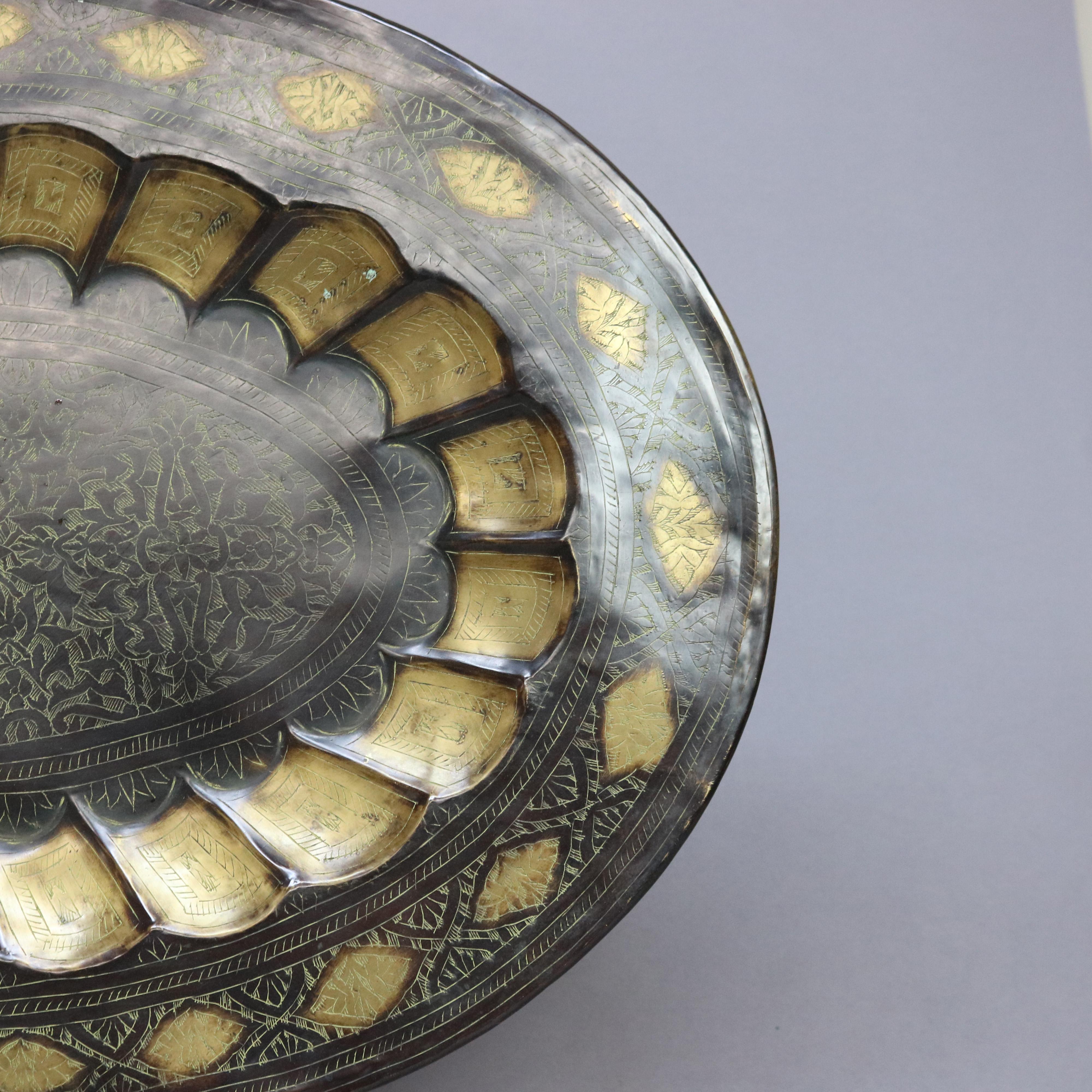 Oversized Brass Persian-Theme Oval Tray 20thC For Sale 2