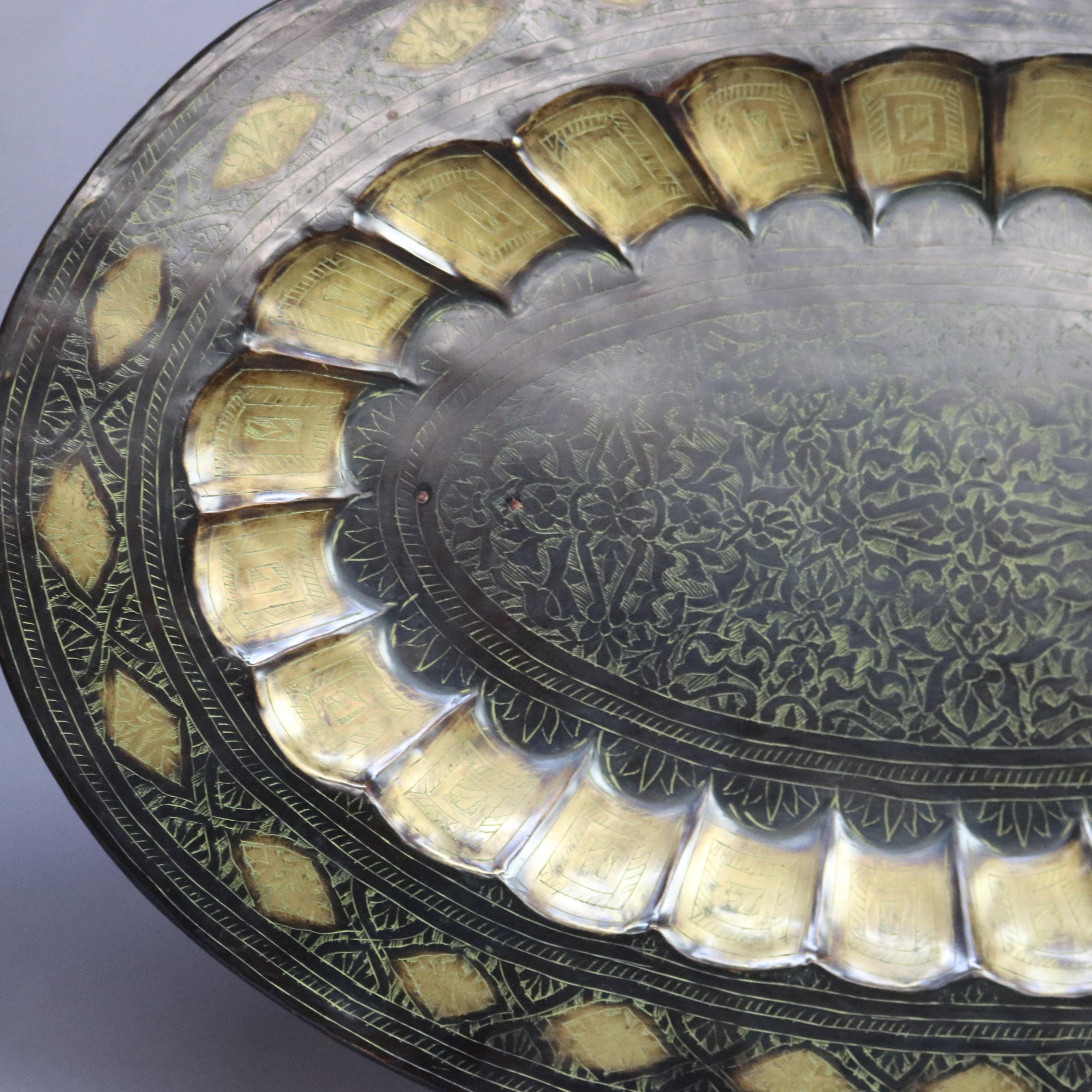 Oversized Brass Persian-Theme Oval Tray 20thC For Sale 5