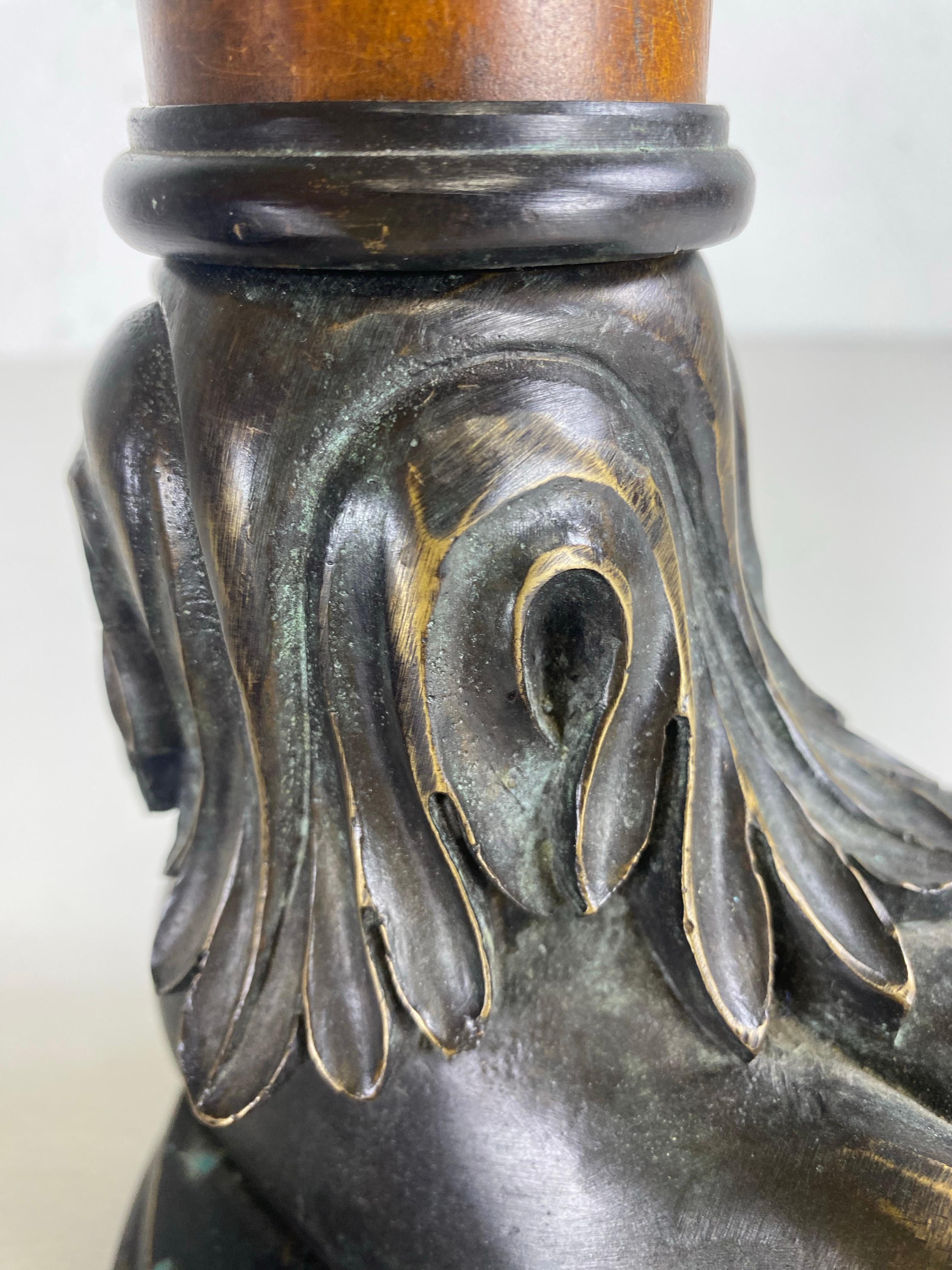 Oversized bronze and burled walnut candlesticks after theater Alexander For Sale 2