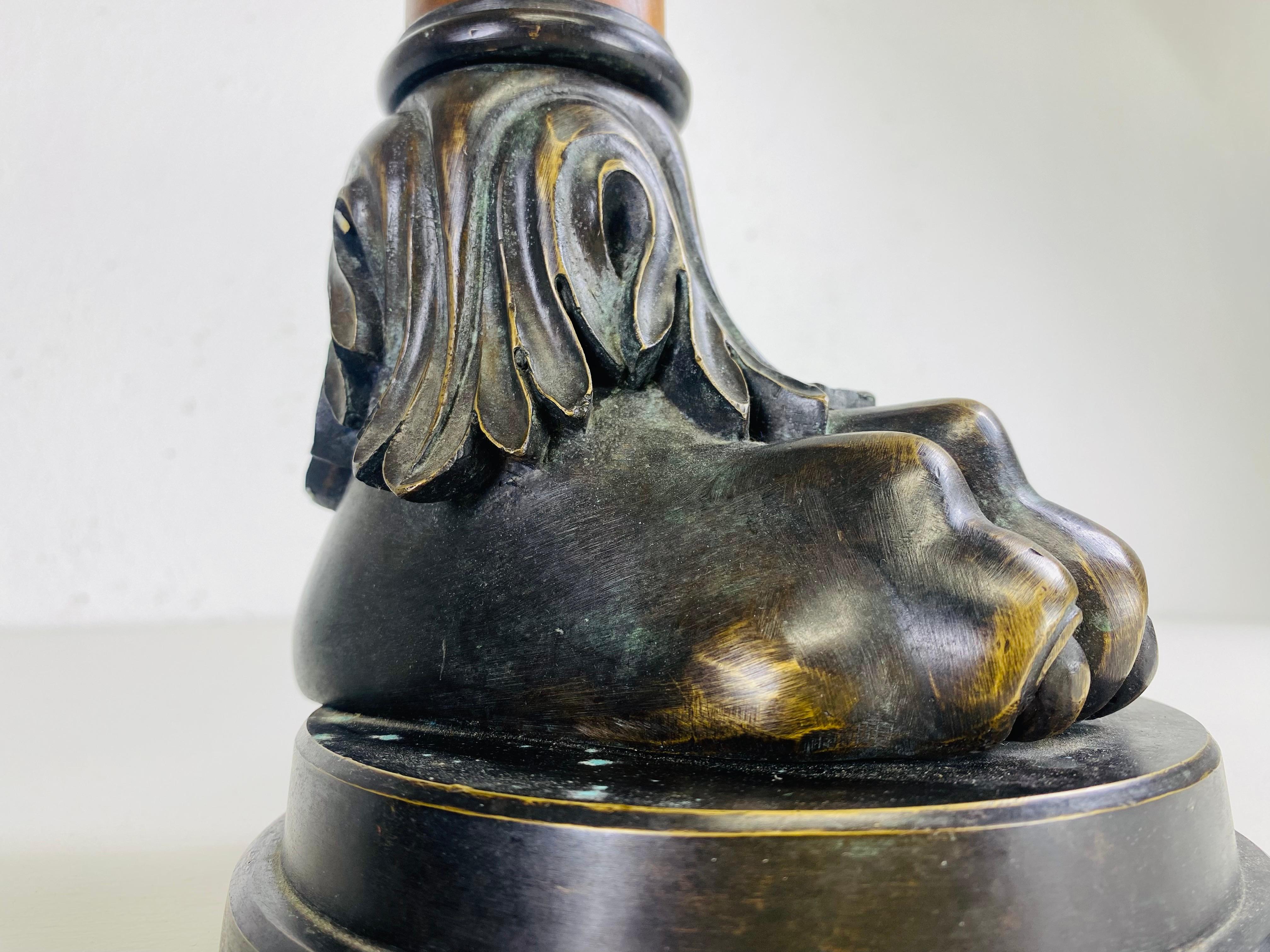 Oversized bronze and burled walnut candlesticks after theater Alexander For Sale 1