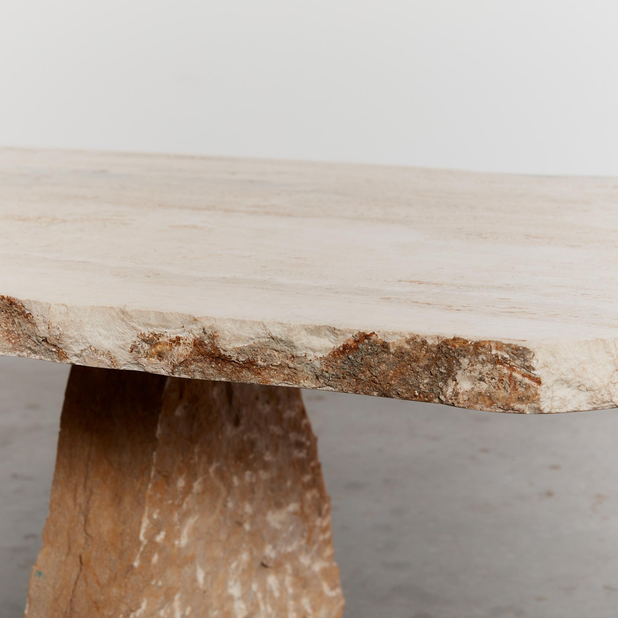 Oversized Brutalist Travertine Coffee Table 3