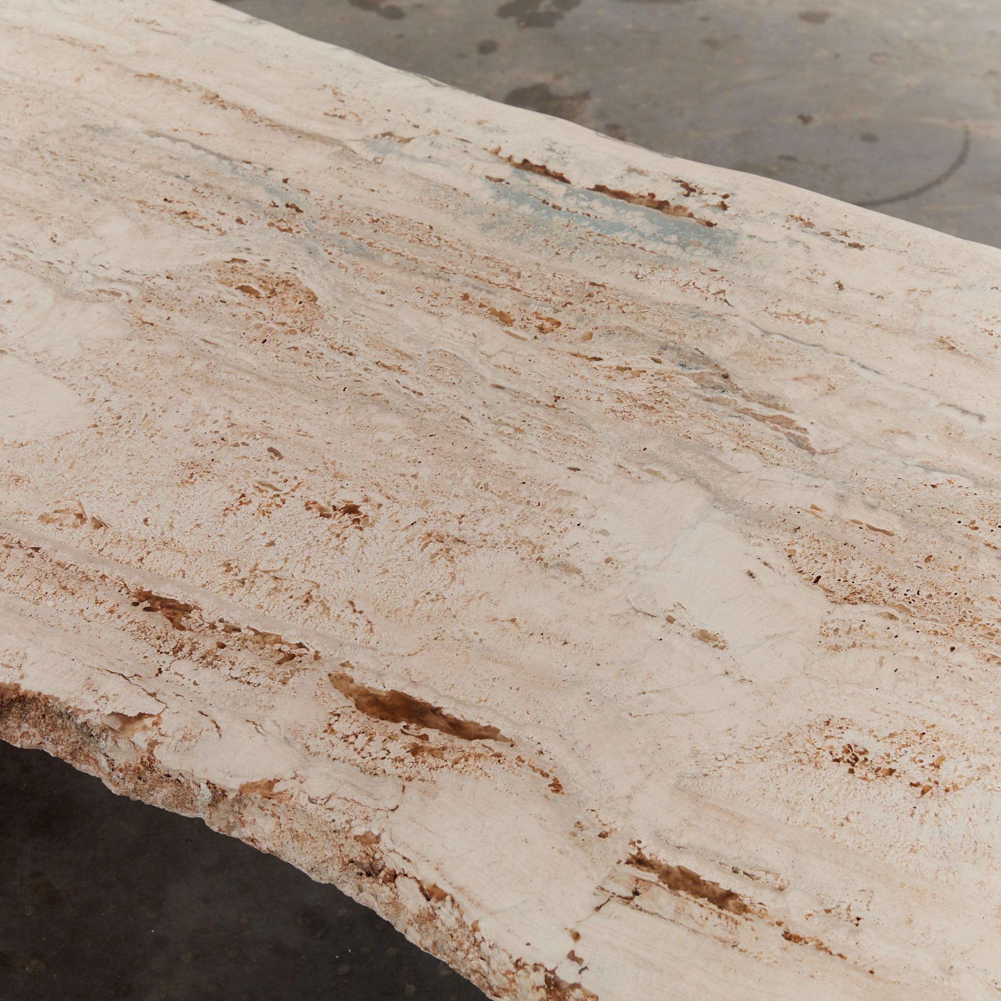 Oversized Brutalist Travertine Coffee Table 4