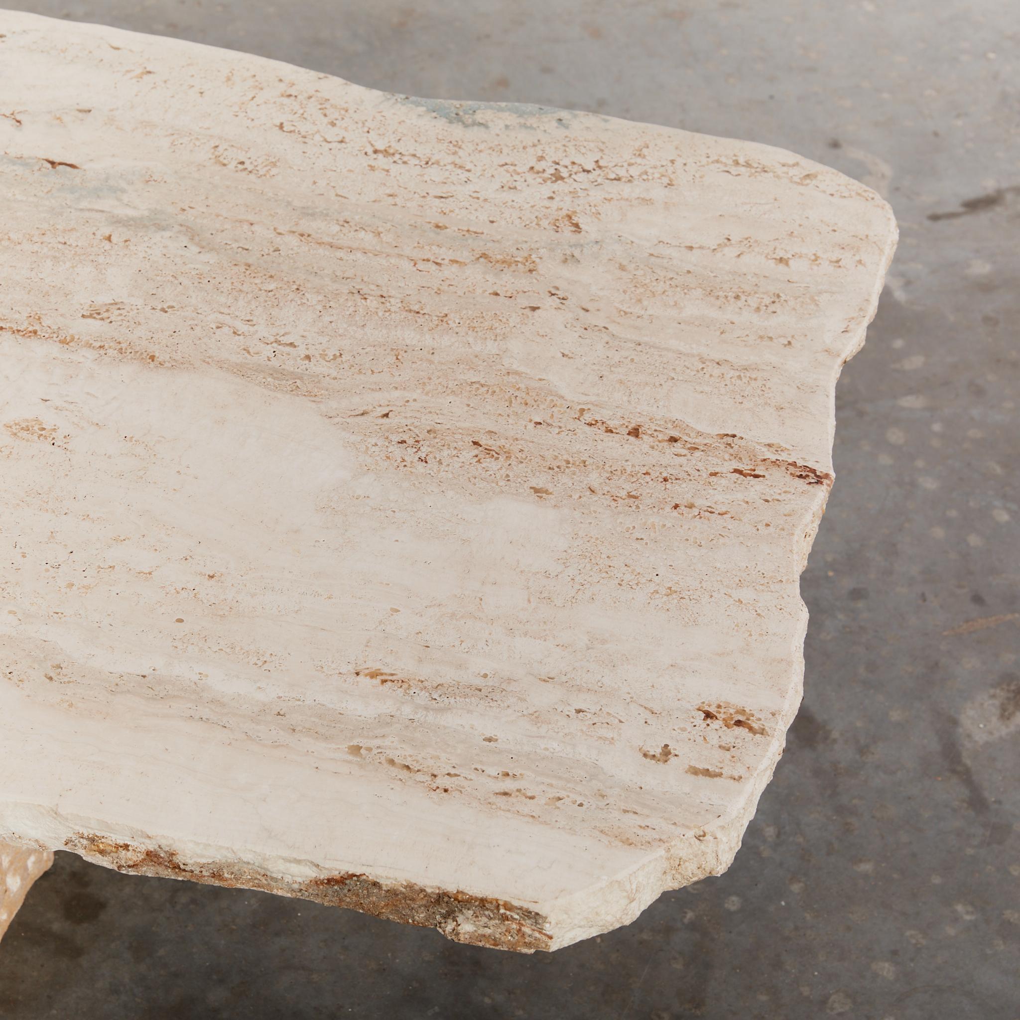 Oversized Brutalist Travertine Coffee Table 5