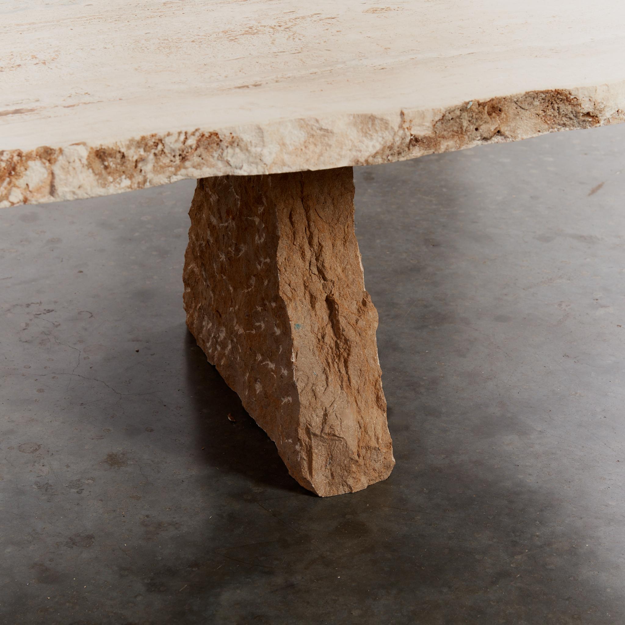 Oversized Brutalist Travertine Coffee Table 6