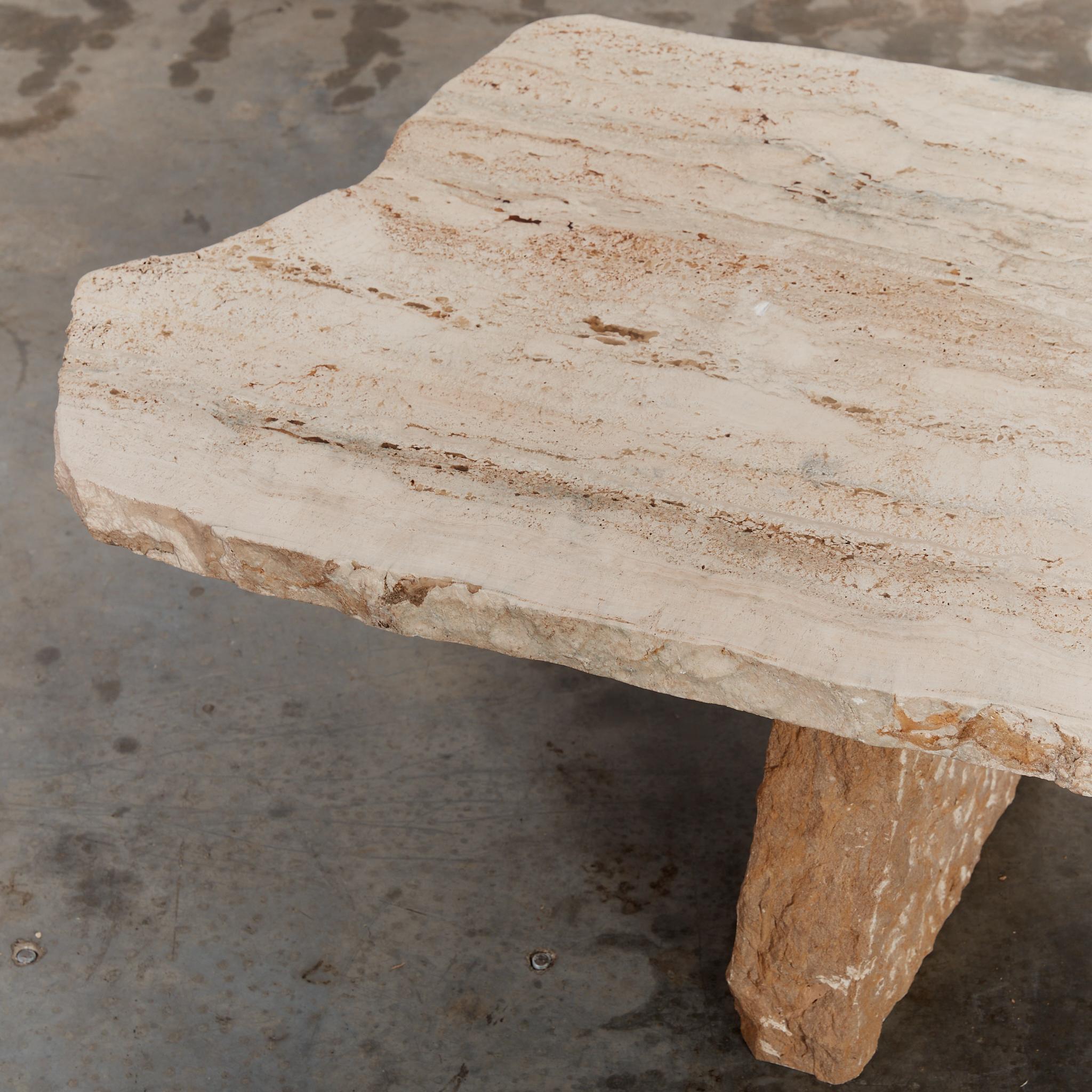 Oversized Brutalist Travertine Coffee Table 7