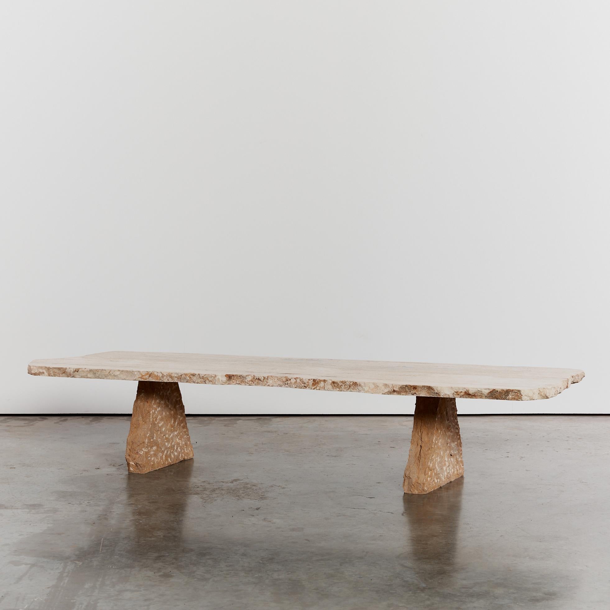 Spanish Oversized Brutalist Travertine Coffee Table