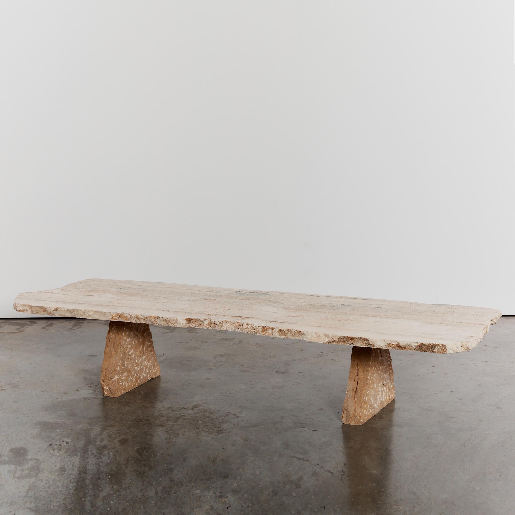 Carved Oversized Brutalist Travertine Coffee Table